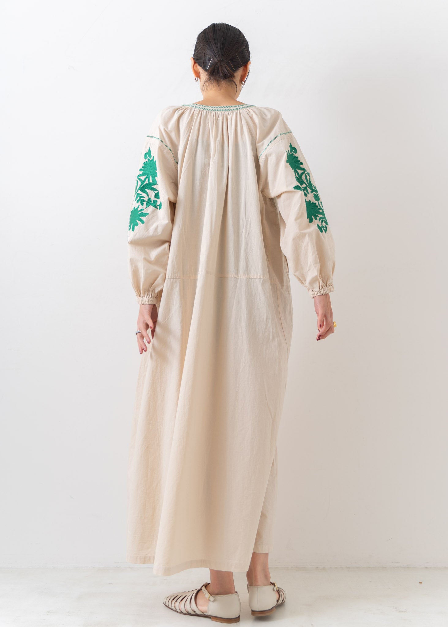 Cotton Linen Big Flower Embroidery Dress