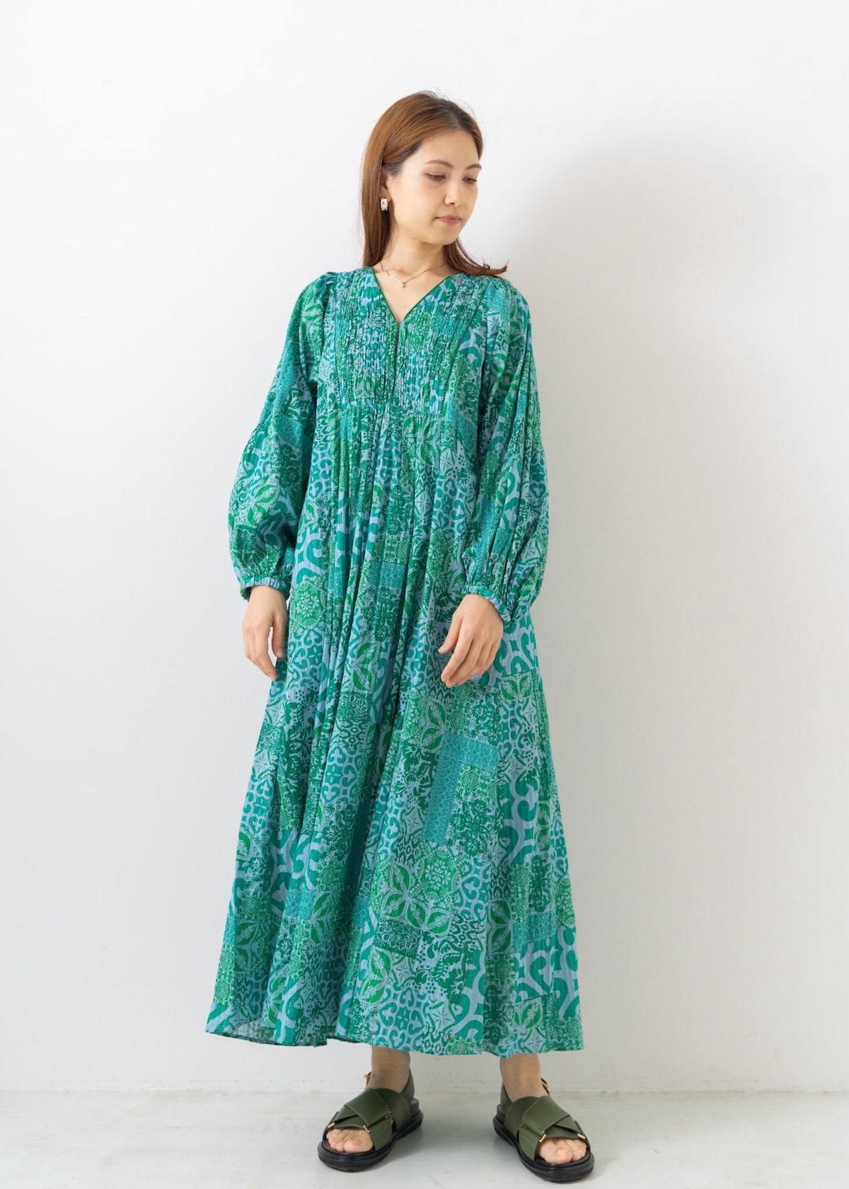 Tile Pattern Shirring Dress | Pasand by ne Quittez pas | パサン 
