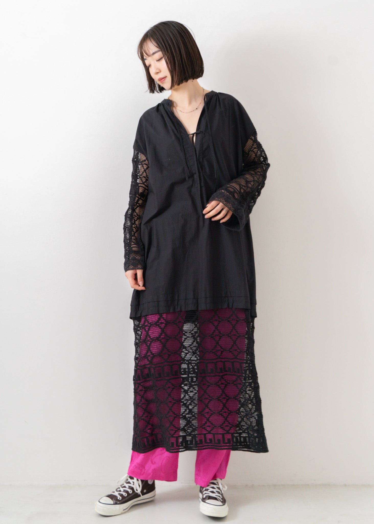 Geometric Lace Joint Dress | Pasand by ne Quittez pas | パサン