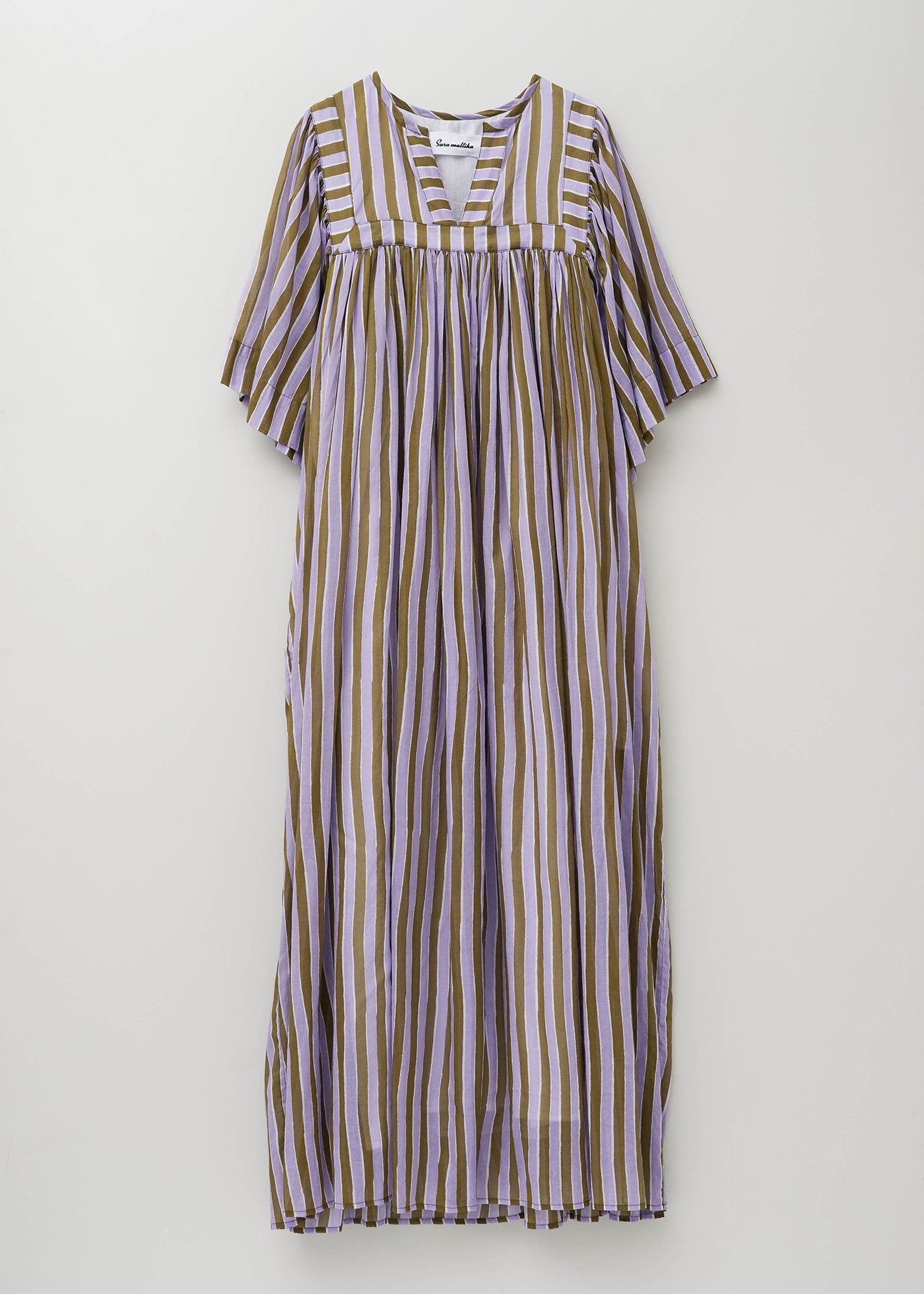 【5月上旬お届け予定】Cotton Wave Stripe Print Half Sleeve Gather Dress