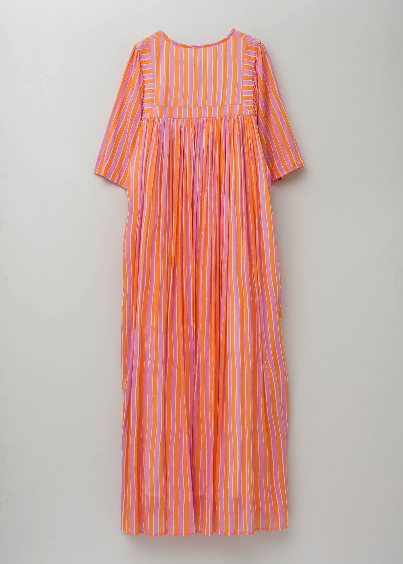 【5月上旬お届け予定】Cotton Wave Stripe Print Half Sleeve Gather Dress