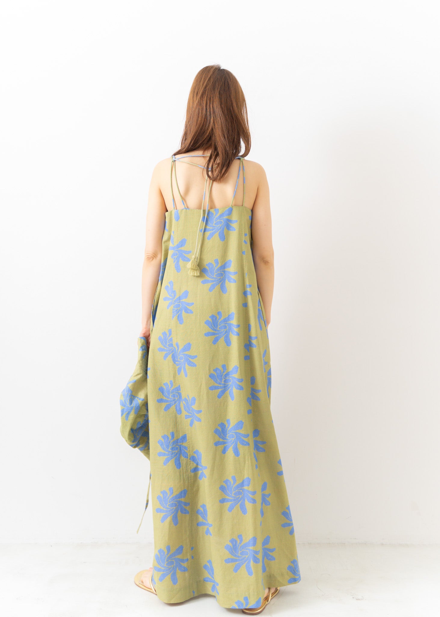 Cotton Linen Sunflower Print Cami Dress