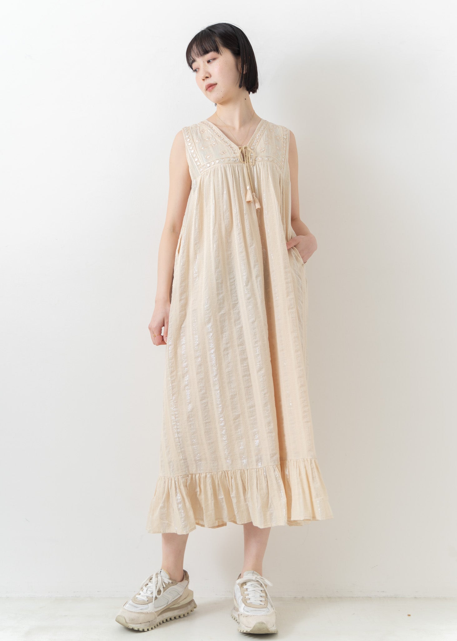 Lurex Stripe Mirror Embroidery Dress | Pasand by ne Quittez pas 