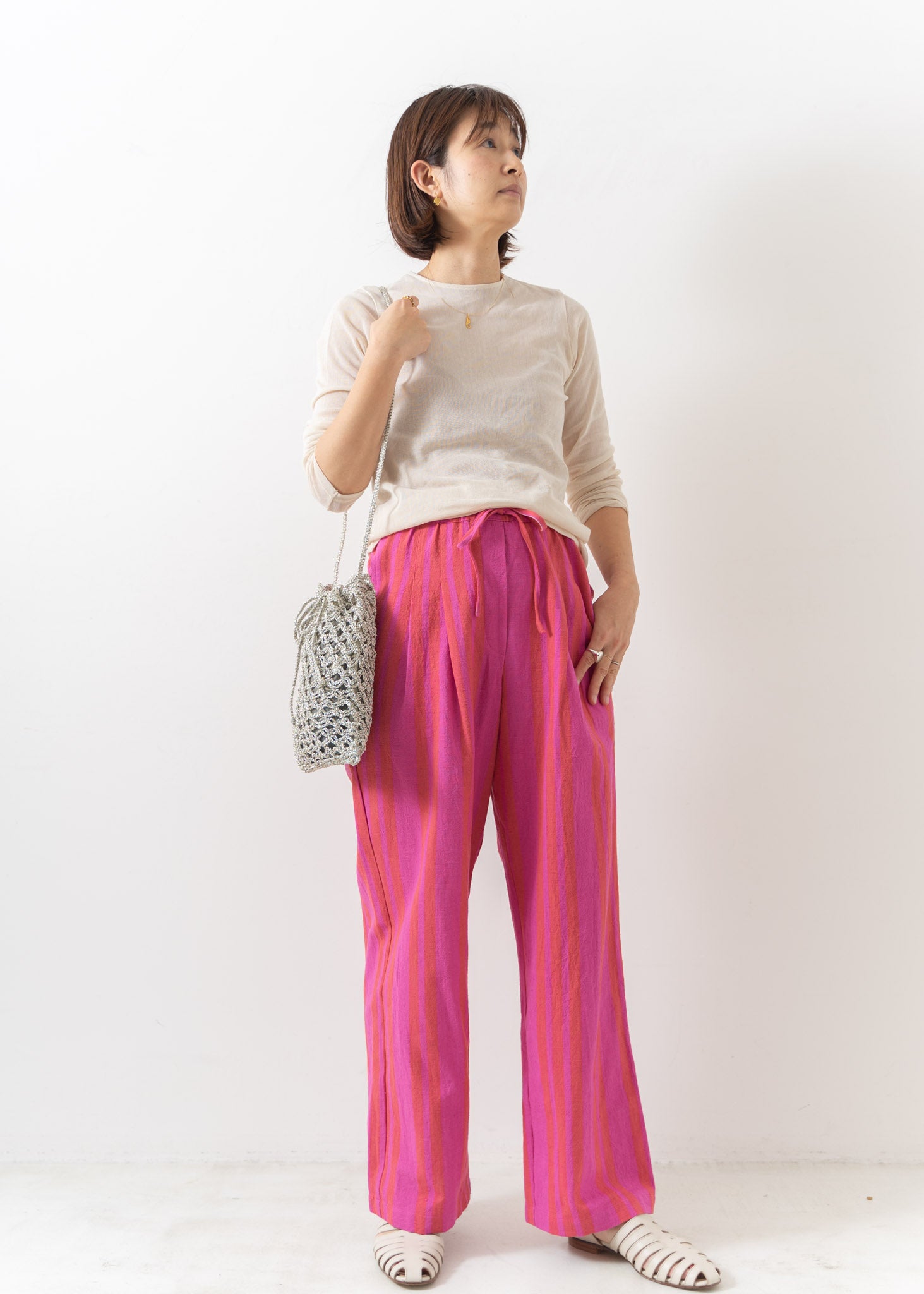 Wide Stripe Relax Tuck Pants