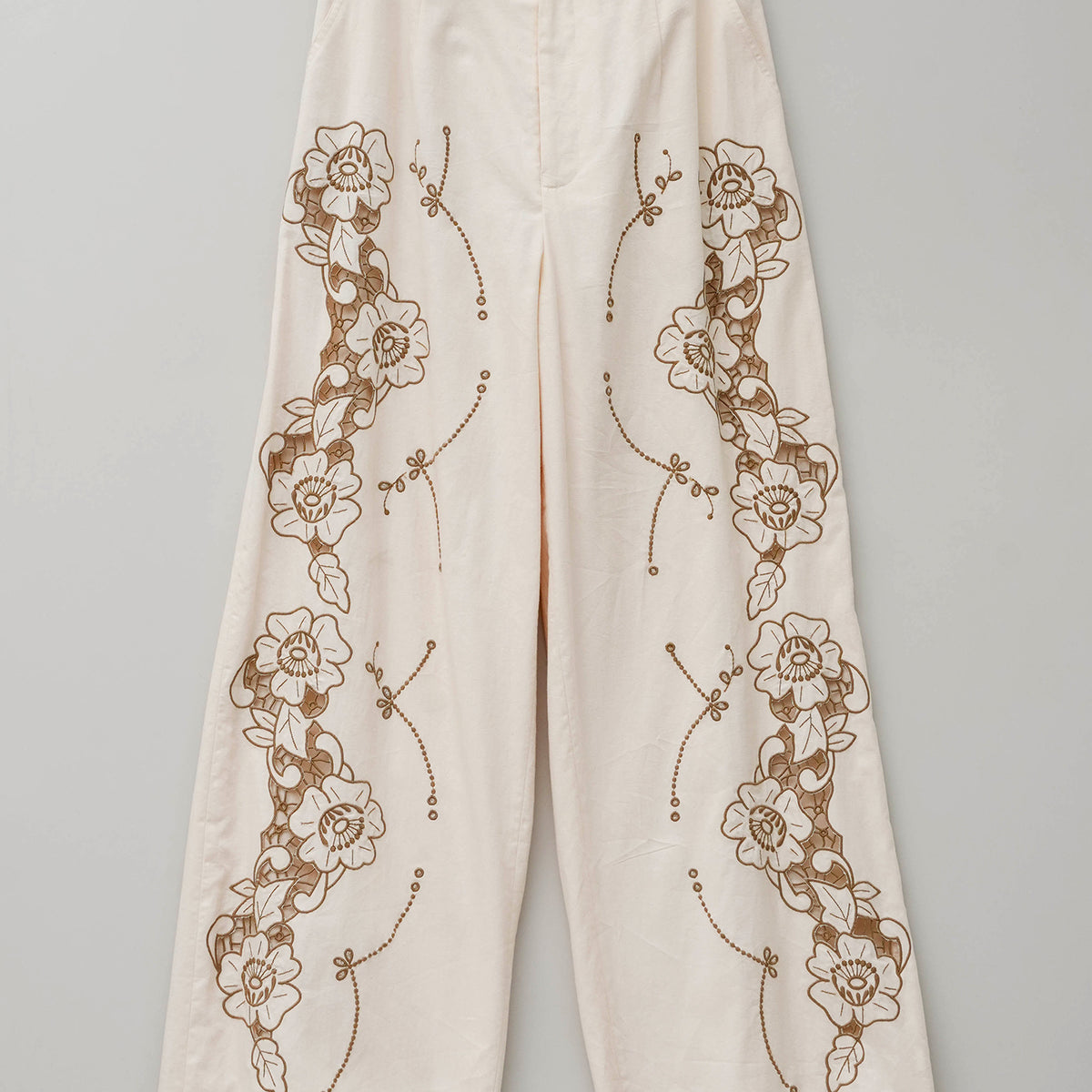 Cotton Twill Cut Work Wide Pants | Pasand by ne Quittez pas 