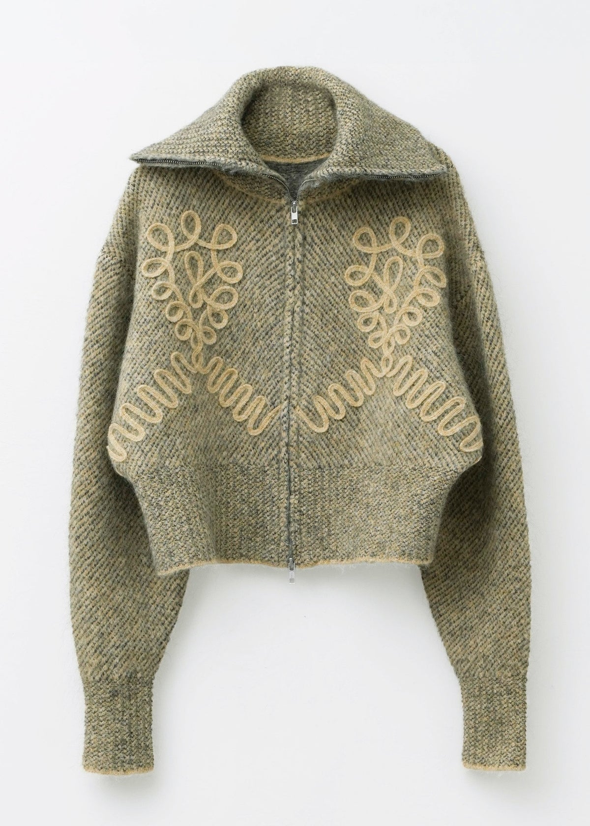 【9/10 10時発売】Mohair Sand Pattern Embroidery Knit Jacket
