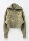 【9/10 10時発売】Mohair Sand Pattern Embroidery Knit Jacket