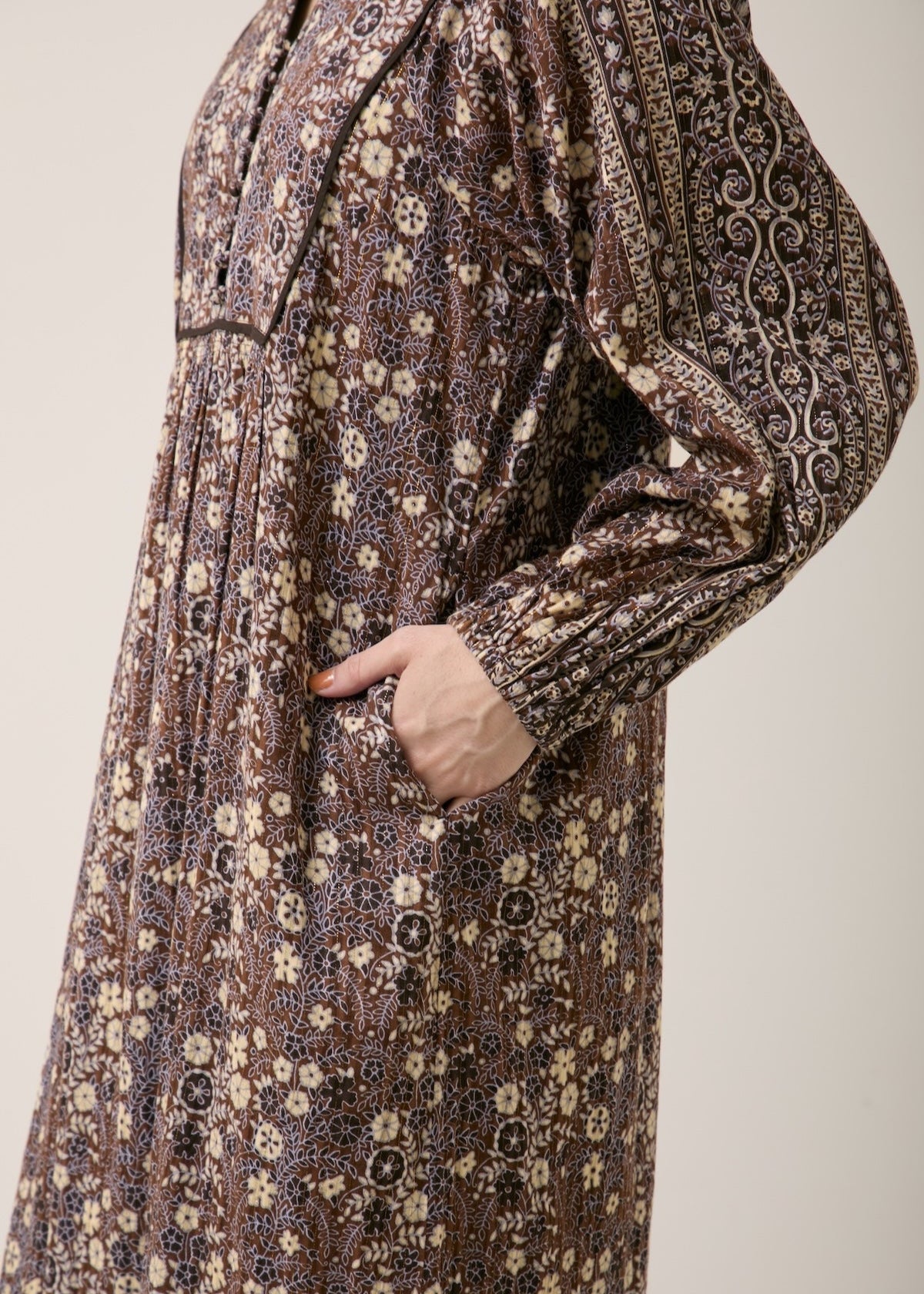 Cotton Jacquard Flower Print Yoke Dress