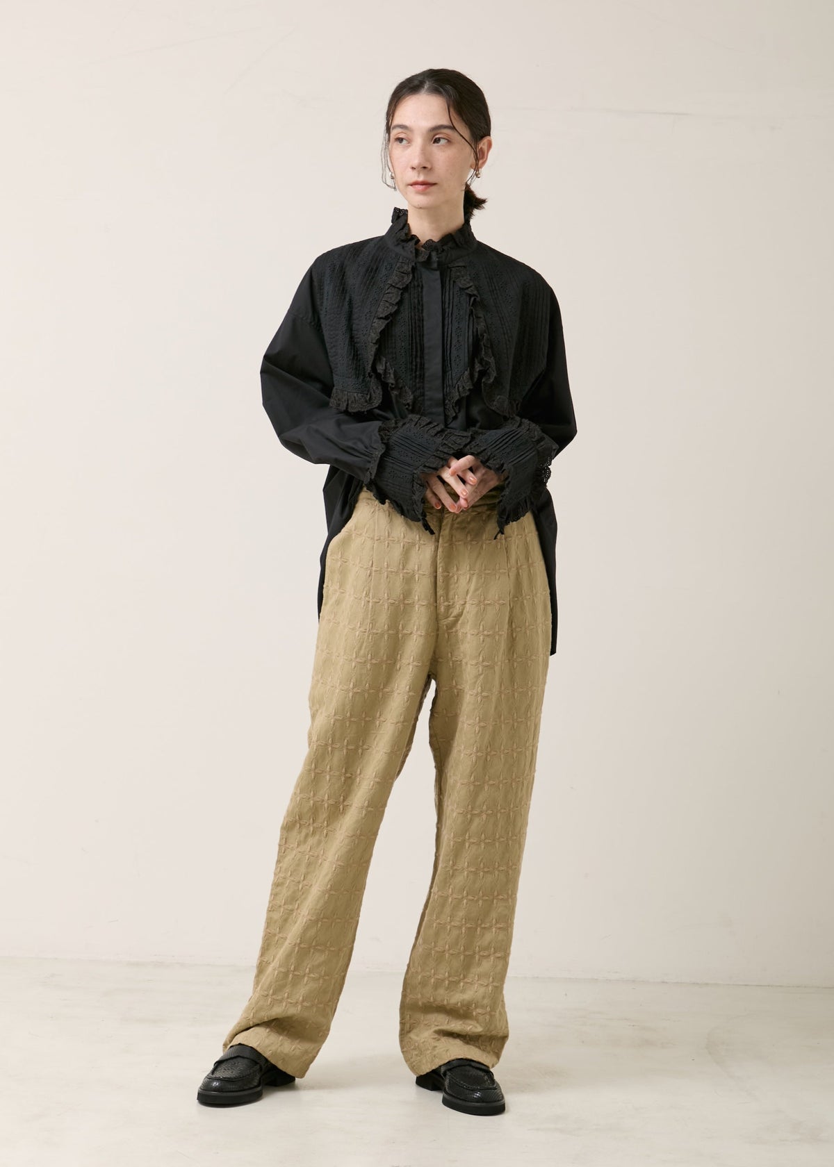 Cotton Pintuck Lace Blouse
