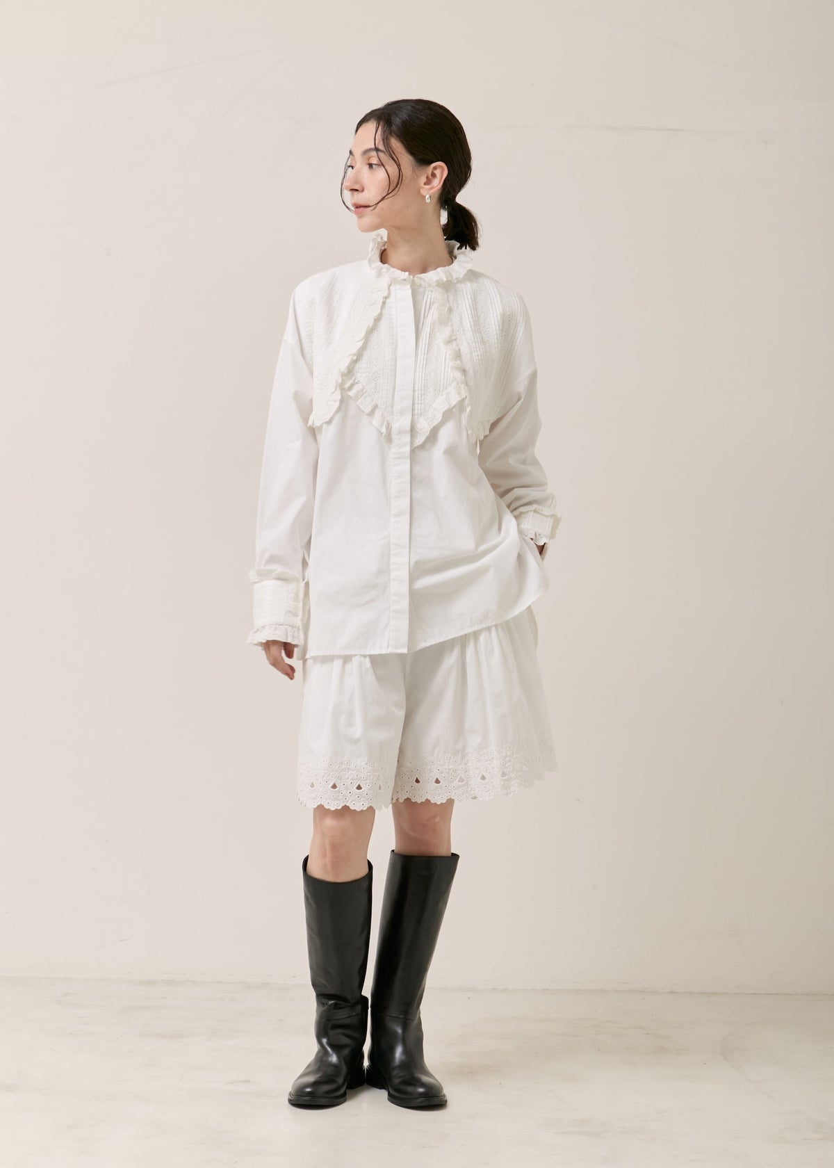 Cotton Pintuck Lace Blouse
