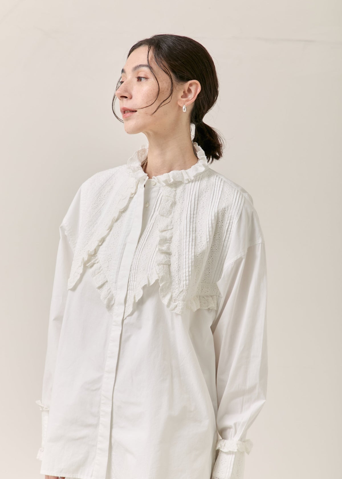Cotton Pintuck Lace Blouse