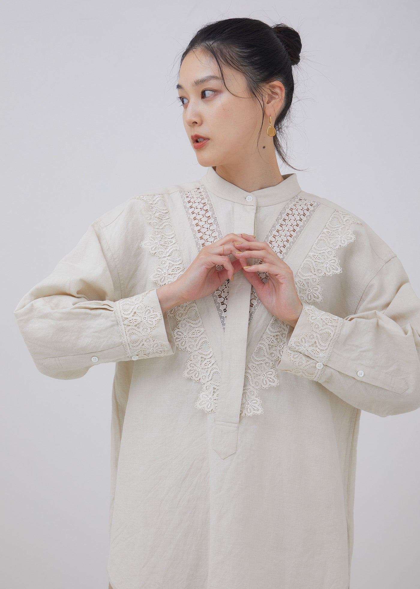 Heavy Linen Lace Long Shirt | Pasand by ne Quittez pas | パサンドバイヌキテパ