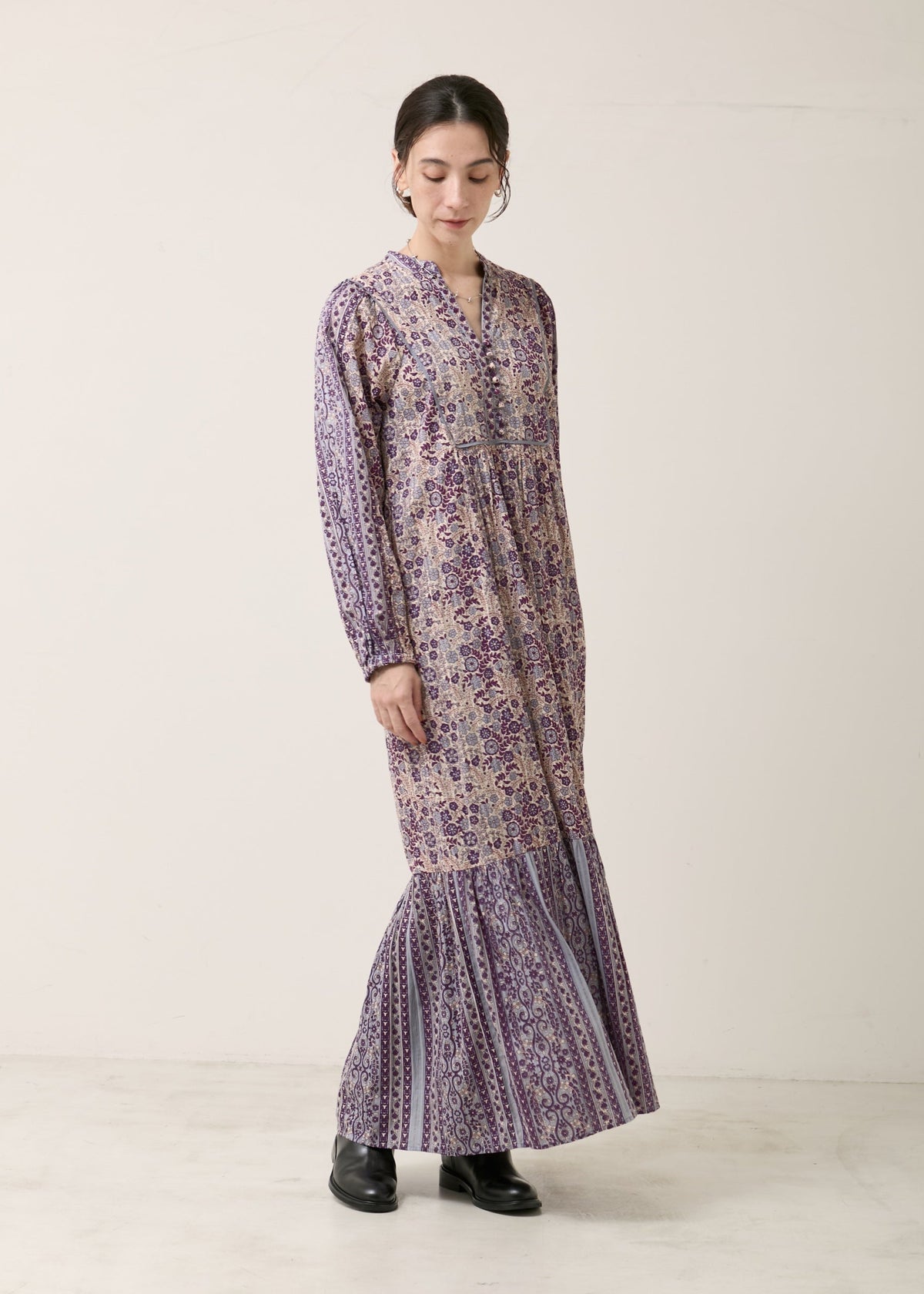 Cotton Jacquard Flower Print Yoke Dress