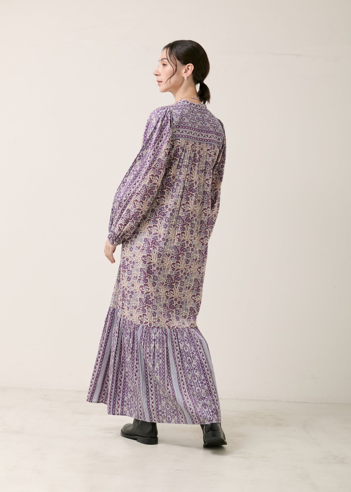 Cotton Jacquard Flower Print Yoke Dress