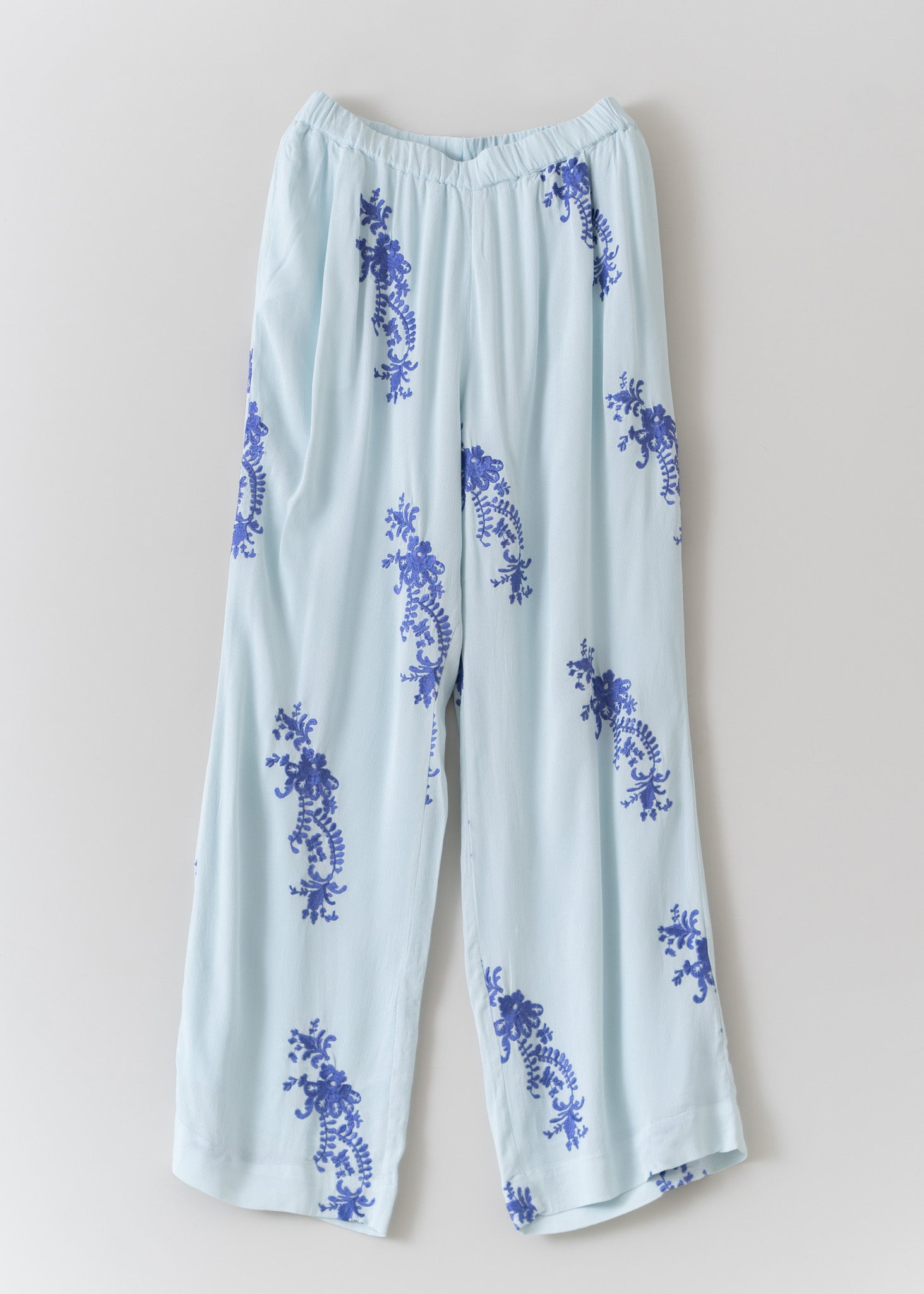 Moss Rayon Lupinus Embroidery Pants