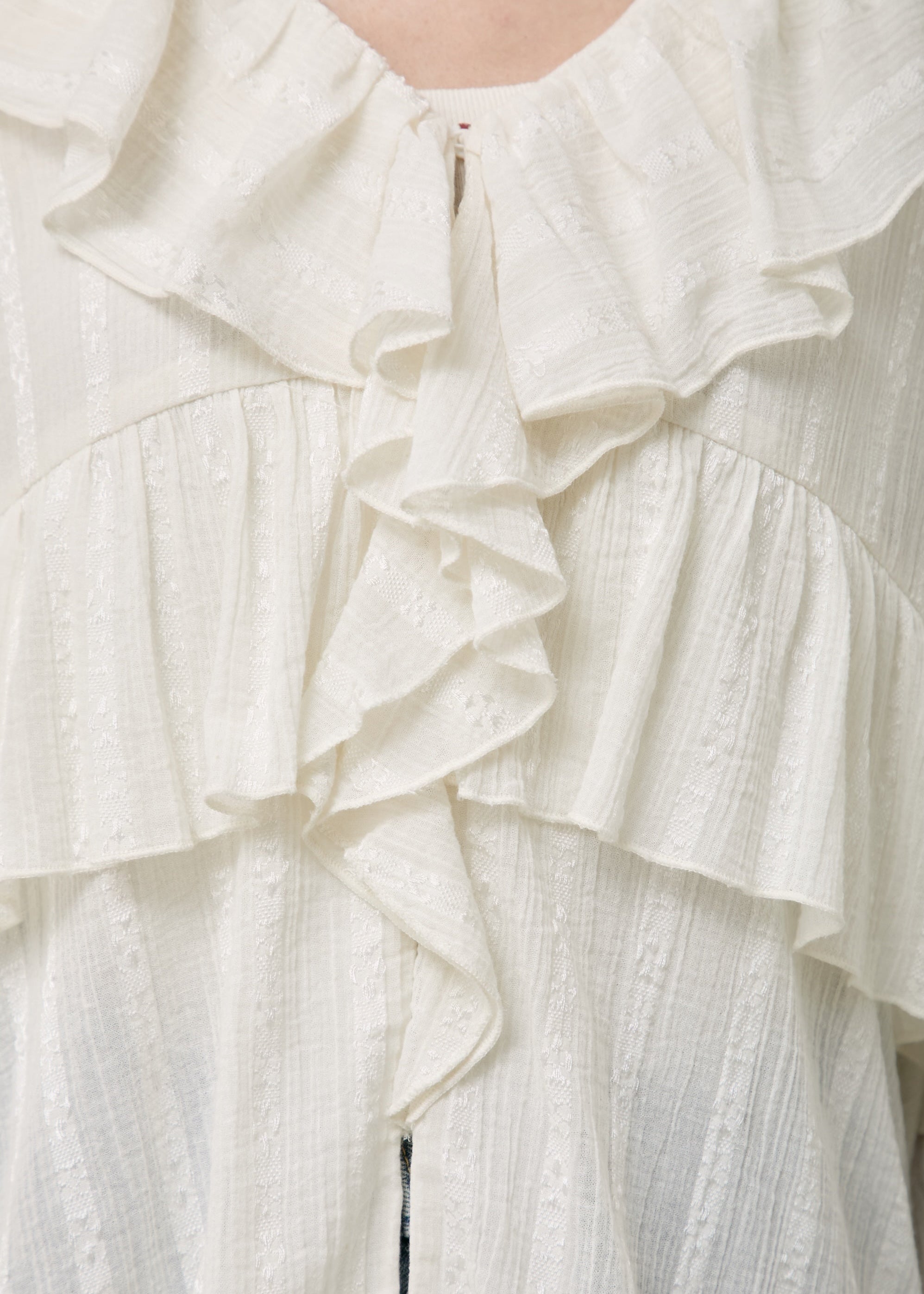 Cotton Jacquard Frill Top