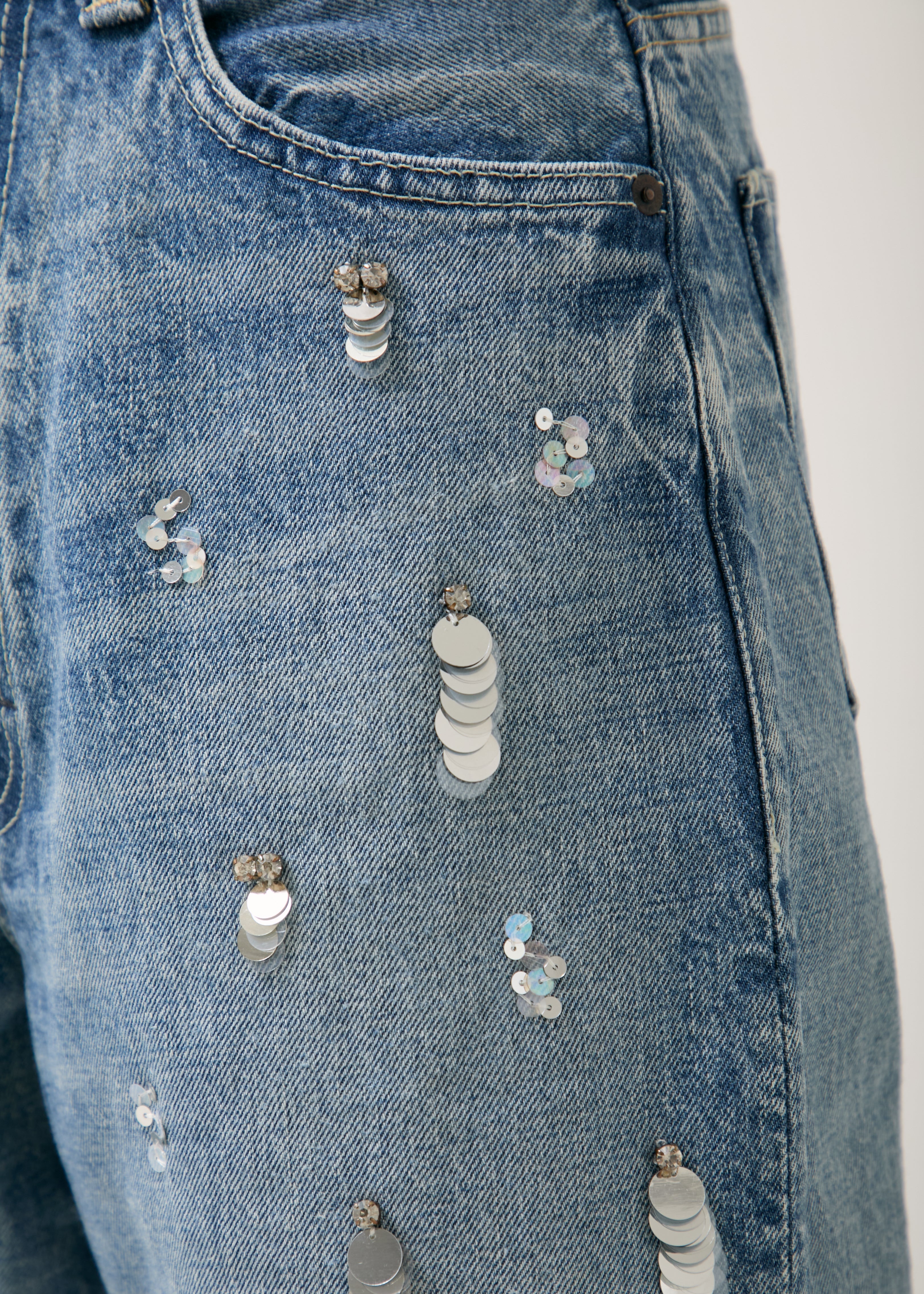 Parismer11個 Sequins Embroidery Denim Pants | Pasand by ne Quittez pas | パサン