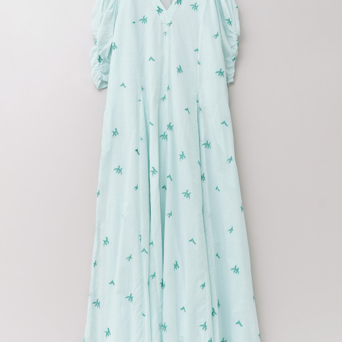 Cotton Voile Dot Leaf Embroidery Gather Sleeve Dress | Pasand by 