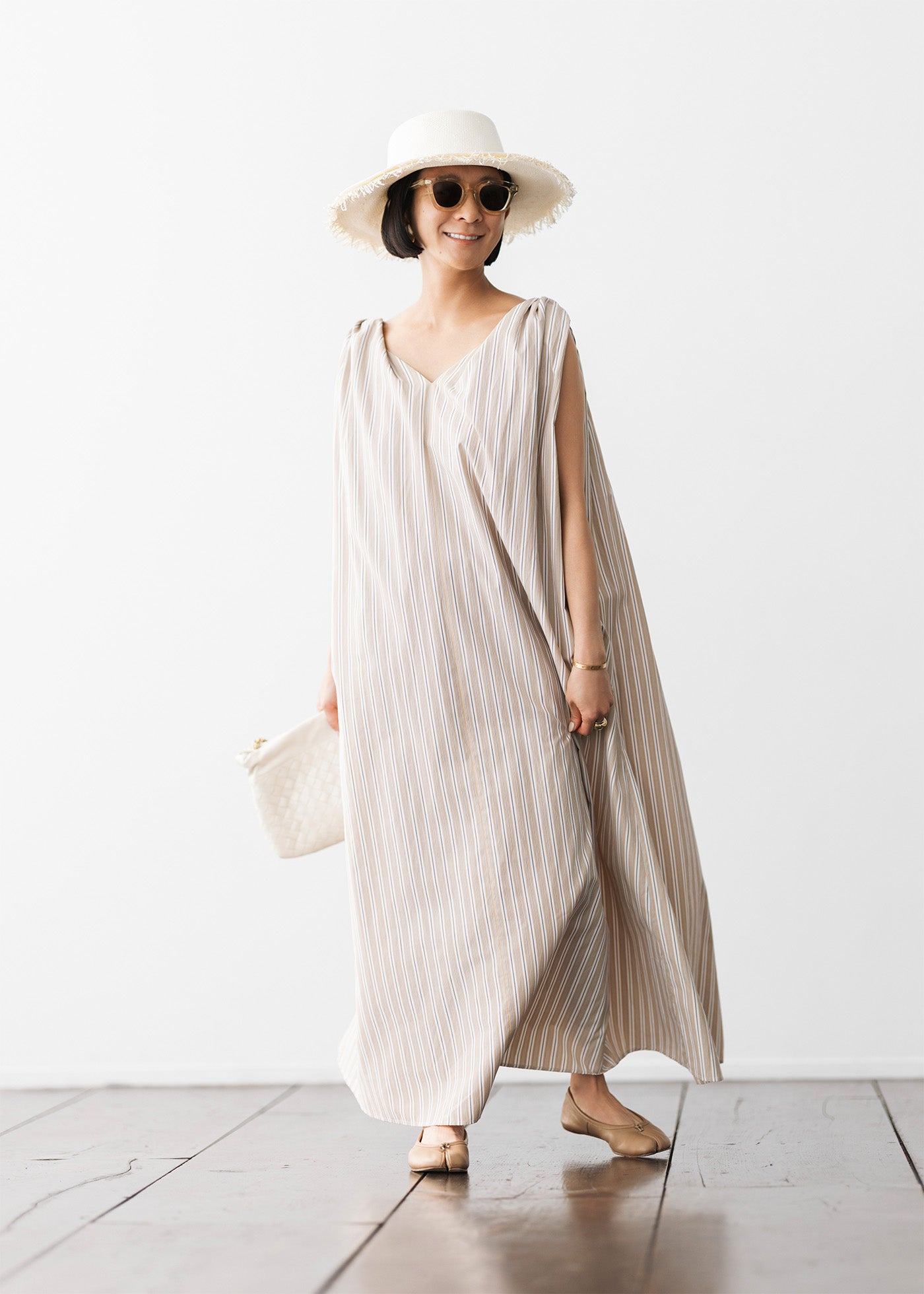 【6月上旬お届け予定】Poplin Stripe Sleeveless Dress