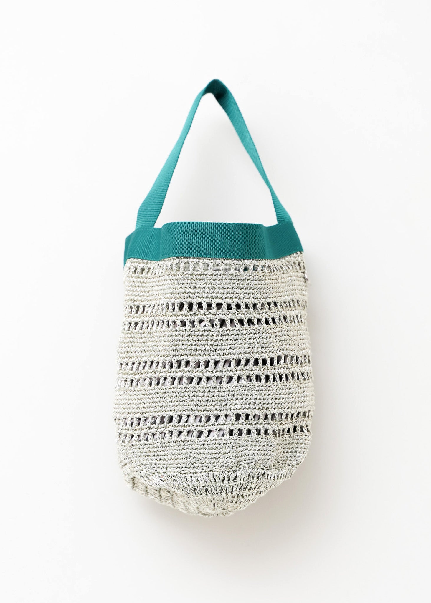 Metallic Macrame Tape Handle Bag With Inner Pouch