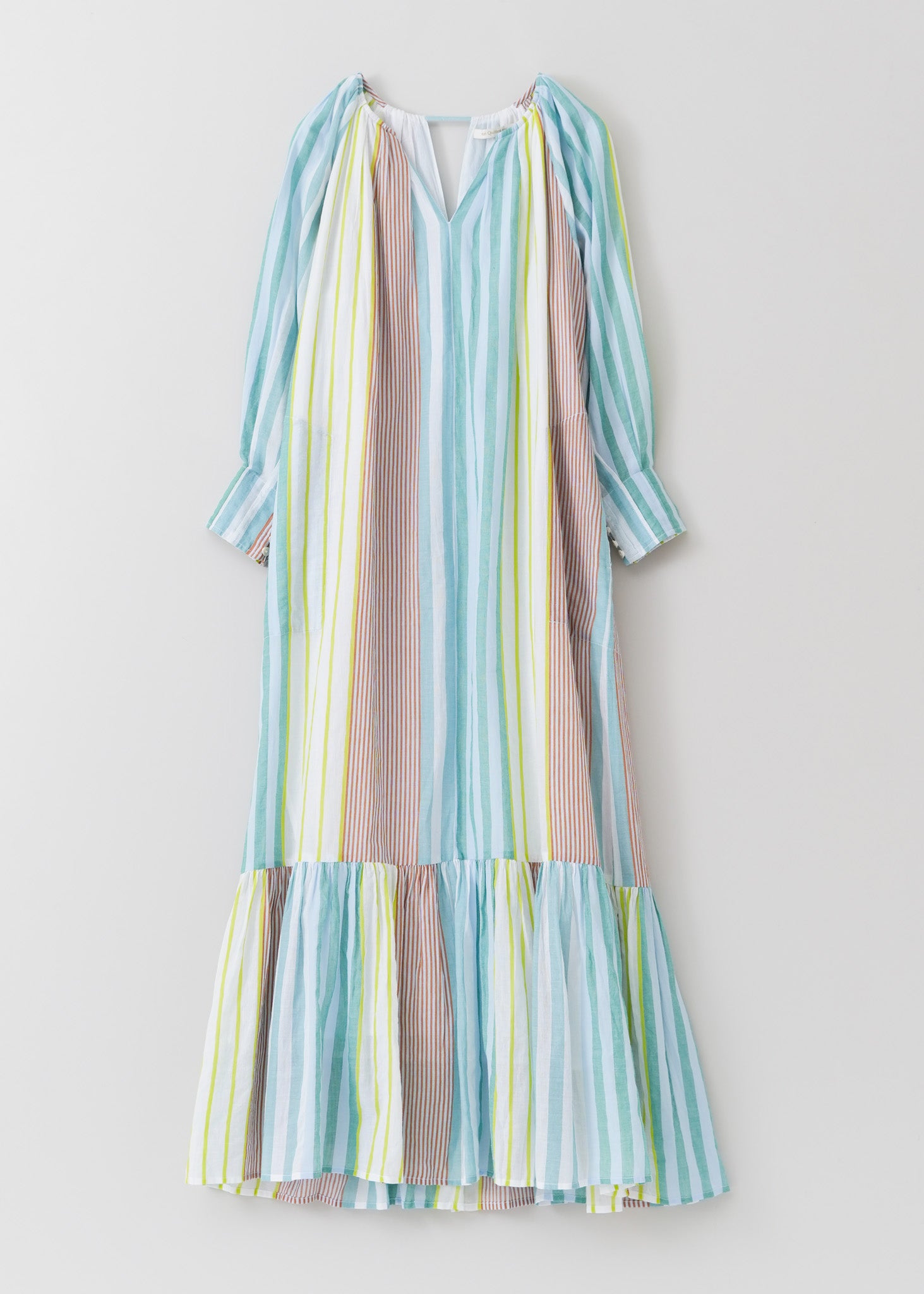 Cotton Voile Stripe Gather Neck Dress