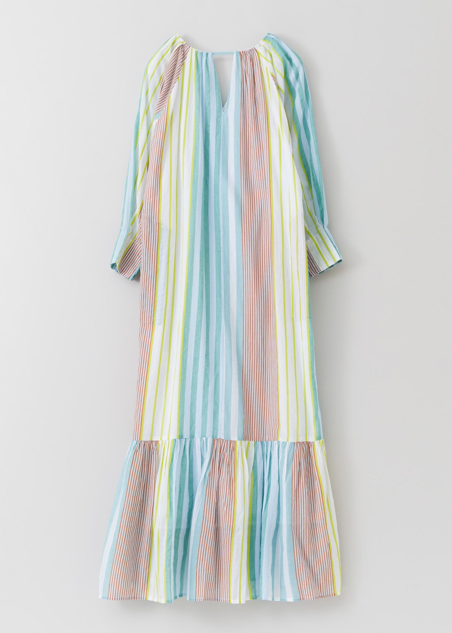 Cotton Voile Stripe Gather Neck Dress