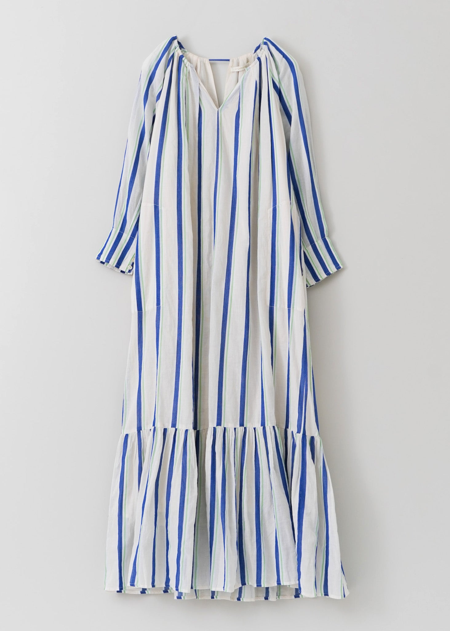 Cotton Voile Stripe Gather Neck Dress