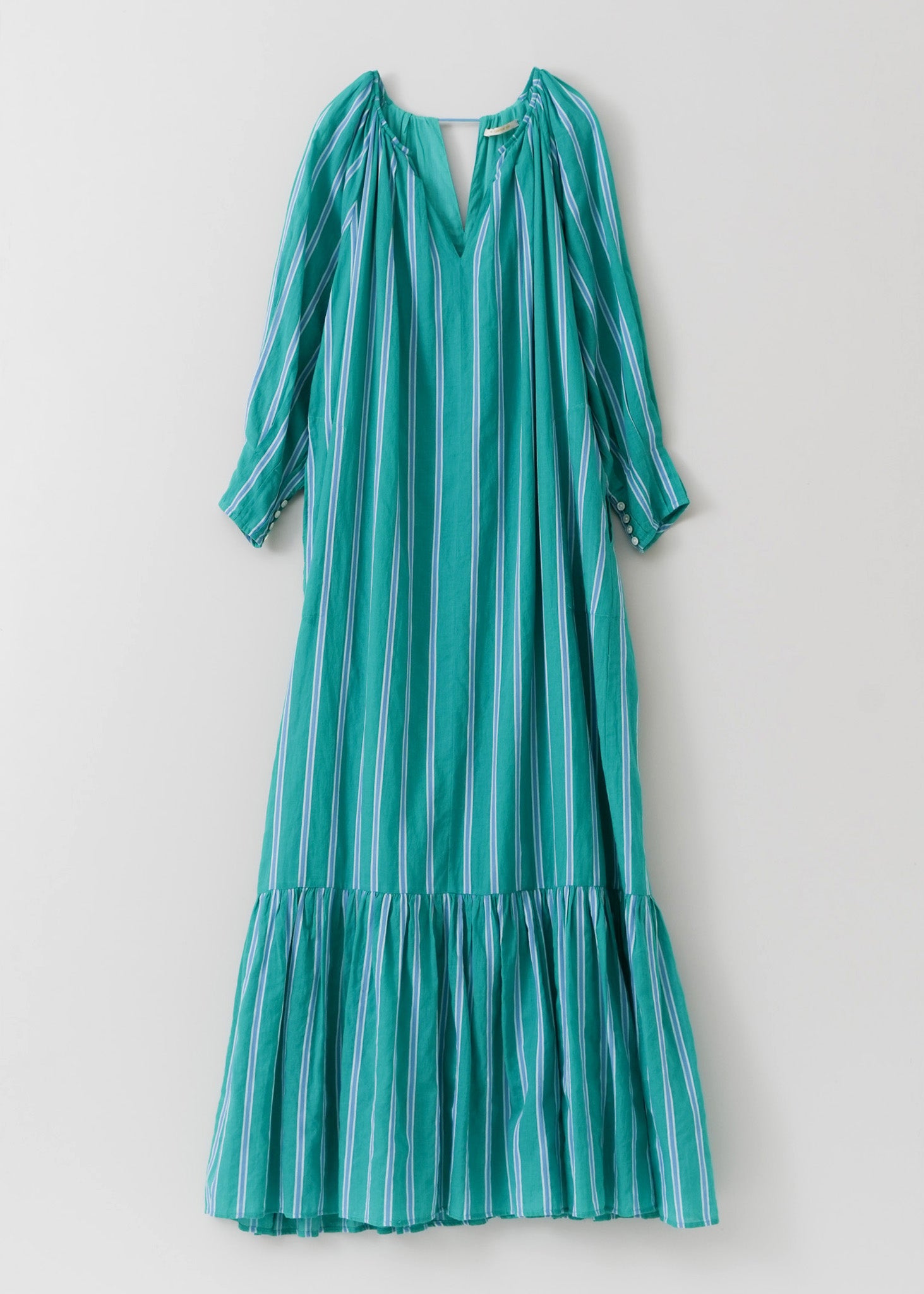 Cotton Voile Stripe Gather Neck Dress