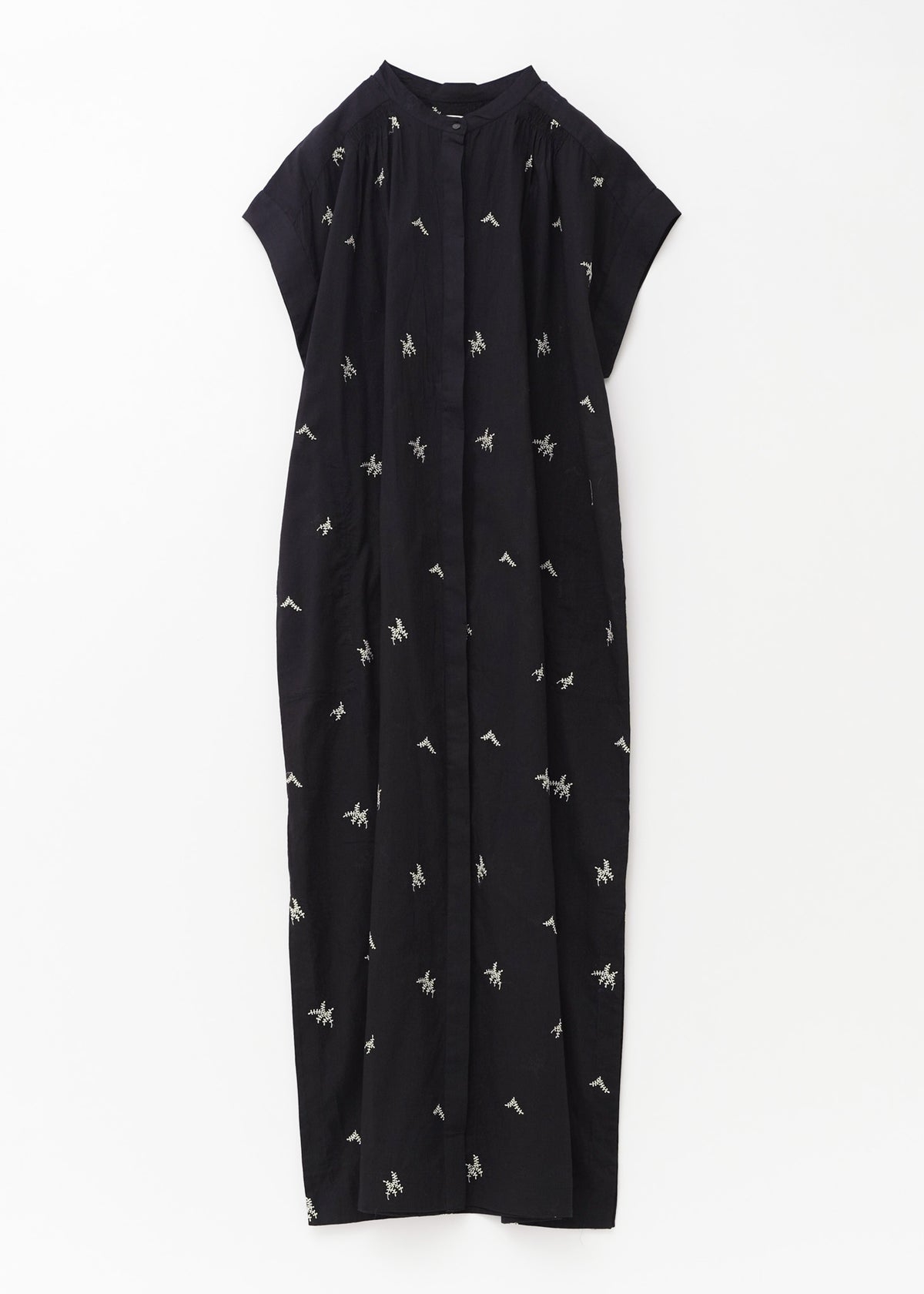 Cotton Voile Dot Leaf Embroidery Shirts Dress