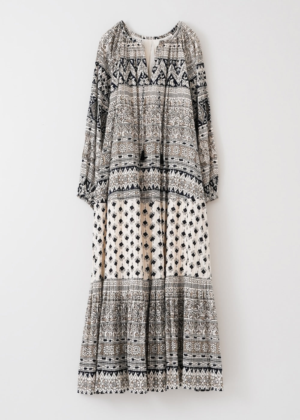 Cotton Lurex Border Print Long Dress