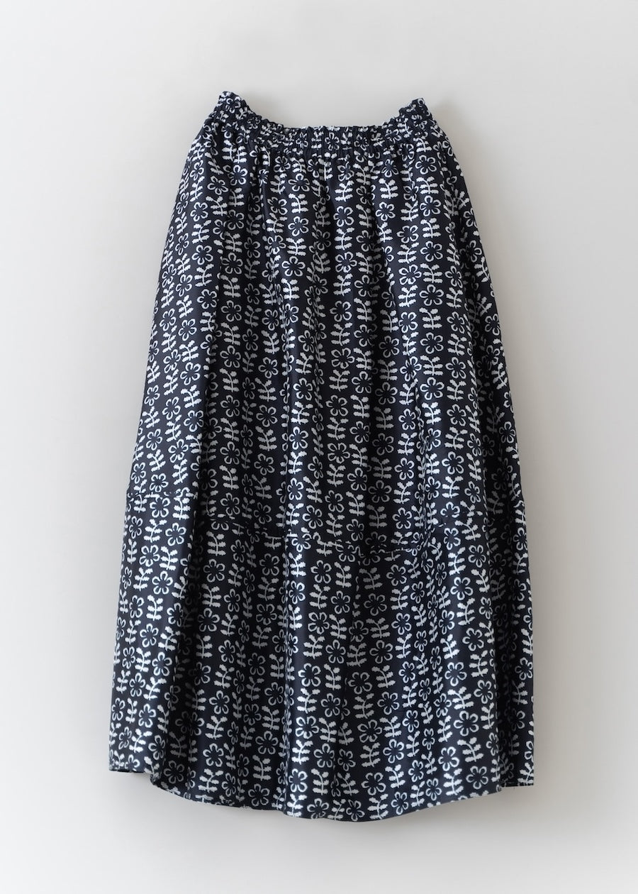 Poly Dupion Flower Print Tuck Gather Skirt