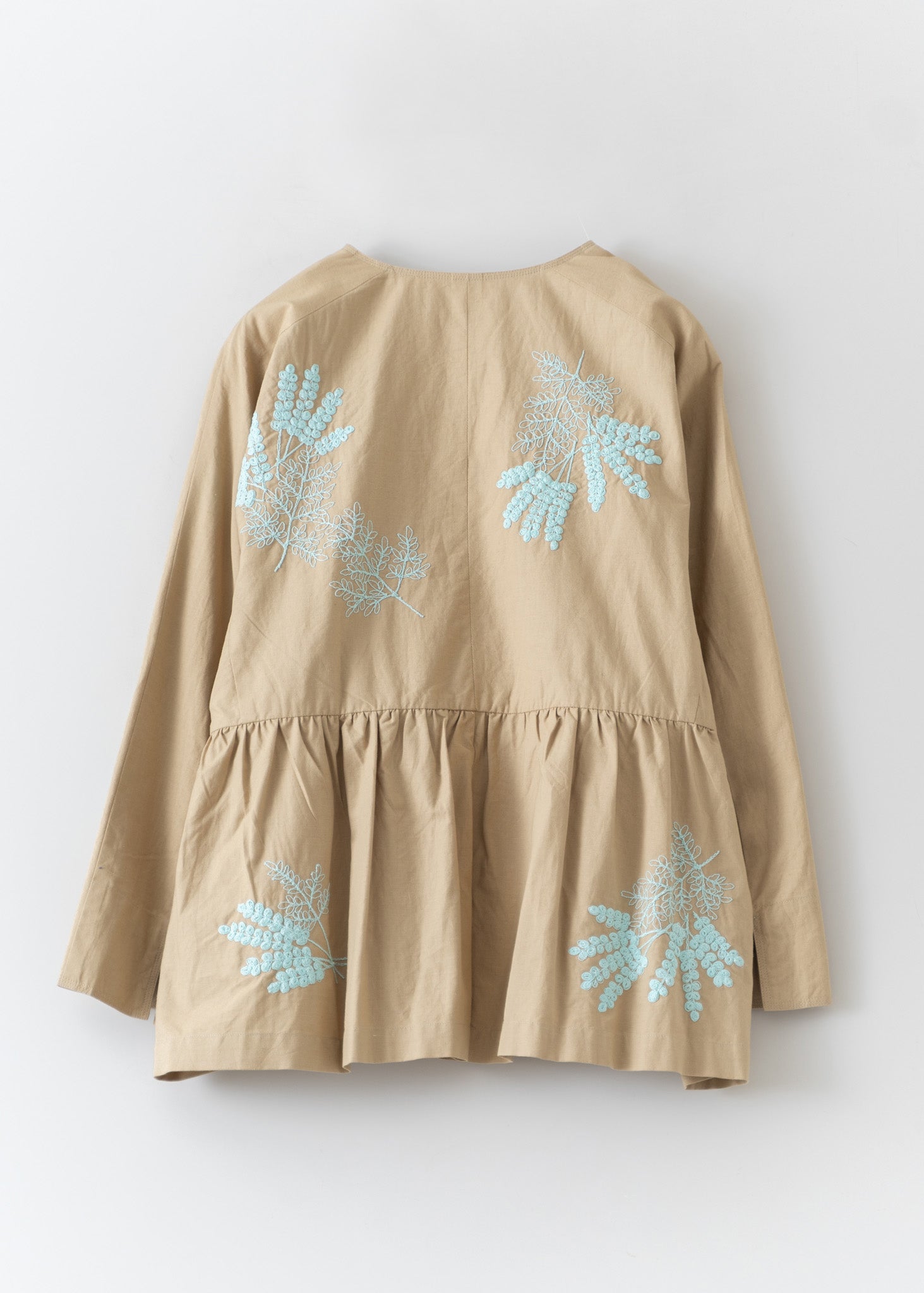 Cotton Linen Plants Embroidery Long Sleeve Blouse