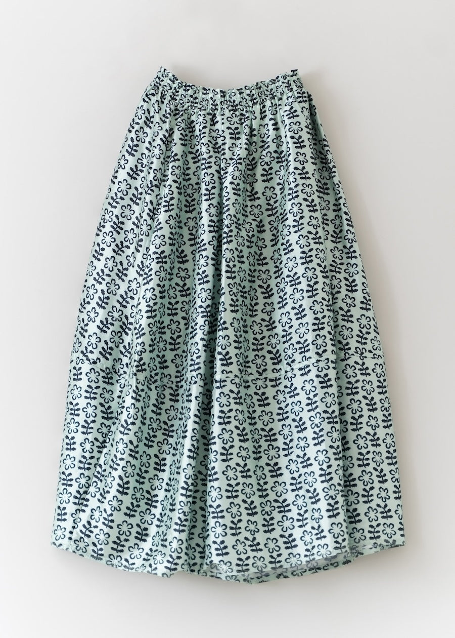 【9/11 10時発売】Poly Dupion Flower Print Tuck Gather Skirt