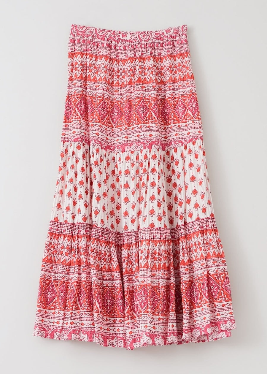 Cotton Lurex Border Print Skirt