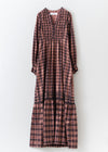 Cotton Check Shirring Long Dress