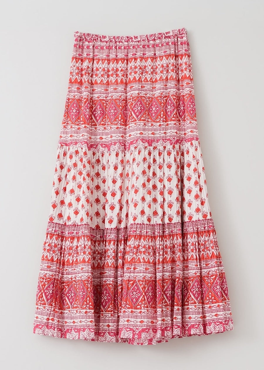 Cotton Lurex Border Print Skirt