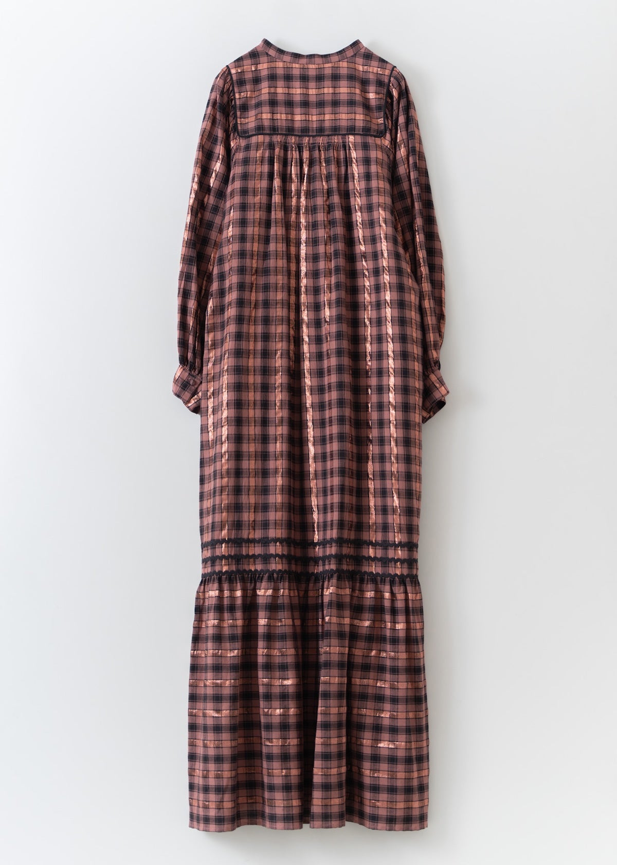 Cotton Check Shirring Long Dress