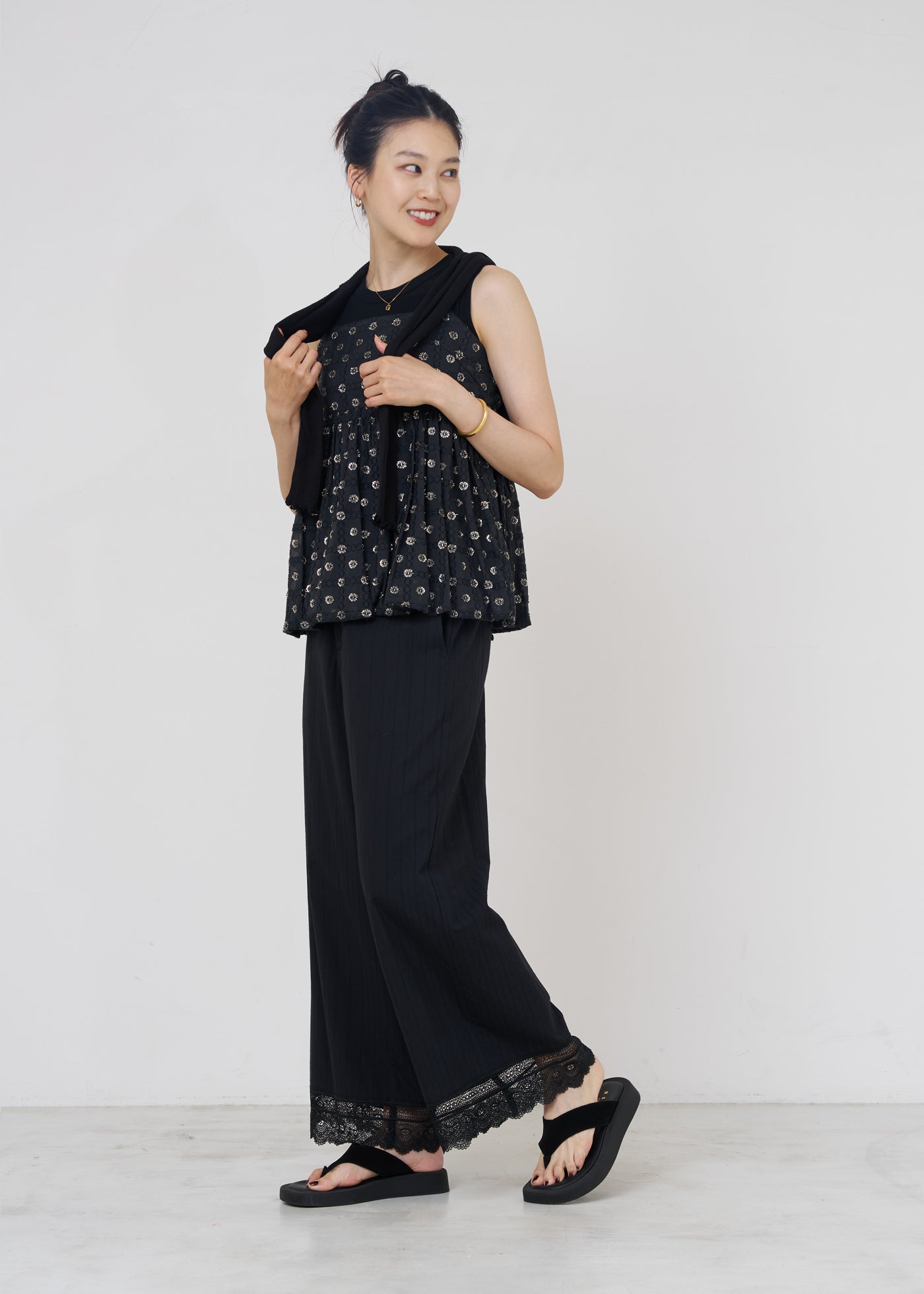 Poplin Dobby Hem Lace Pants | Pasand by ne Quittez pas | パサンドバイヌキテパ