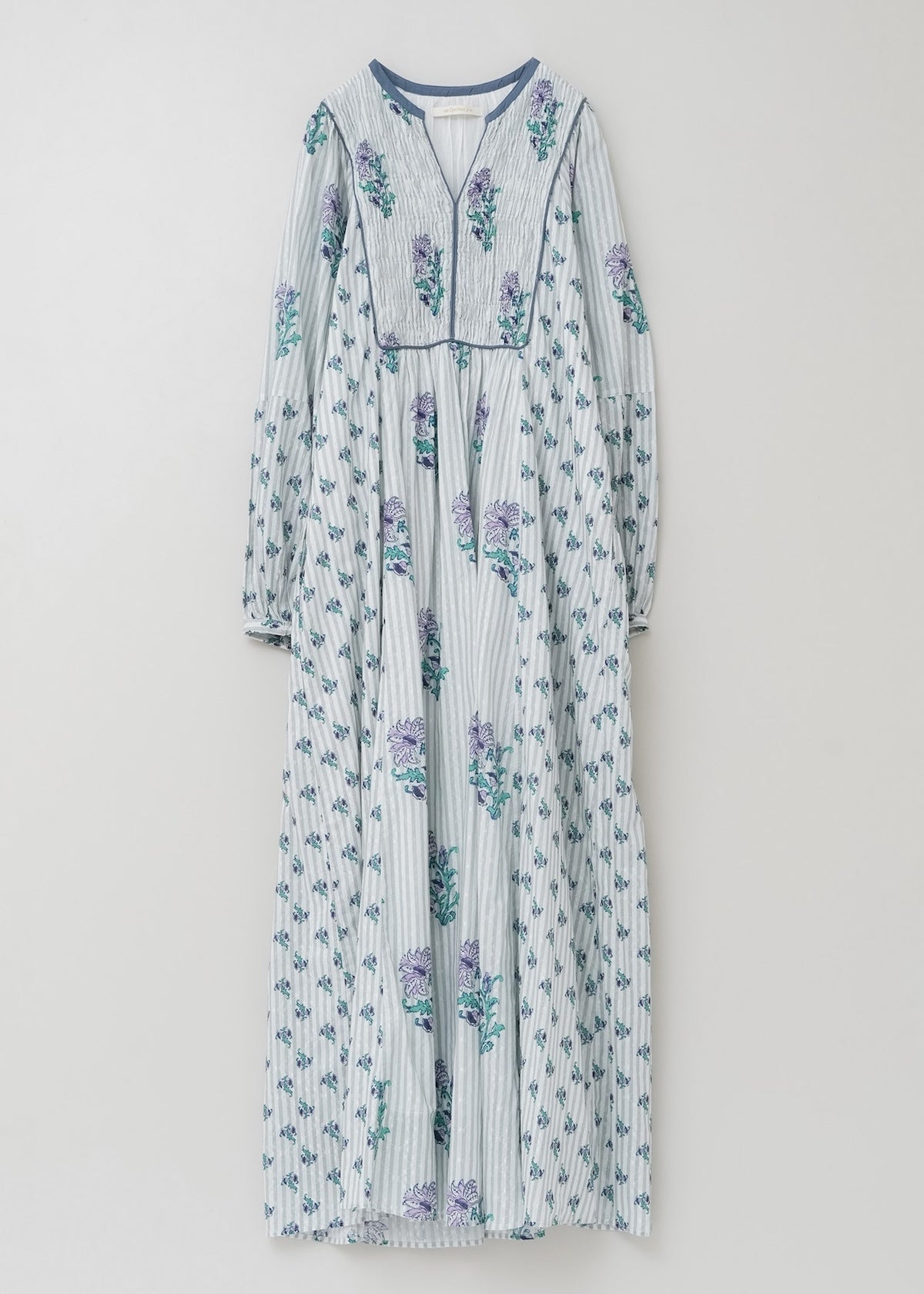 Cotton Jacquard Lily Print Shirring Dress