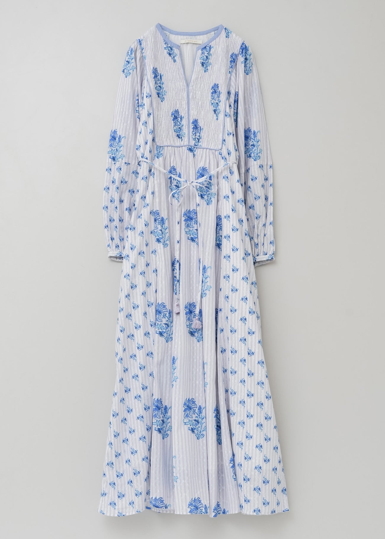 Cotton Jacquard Lily Print Shirring Dress