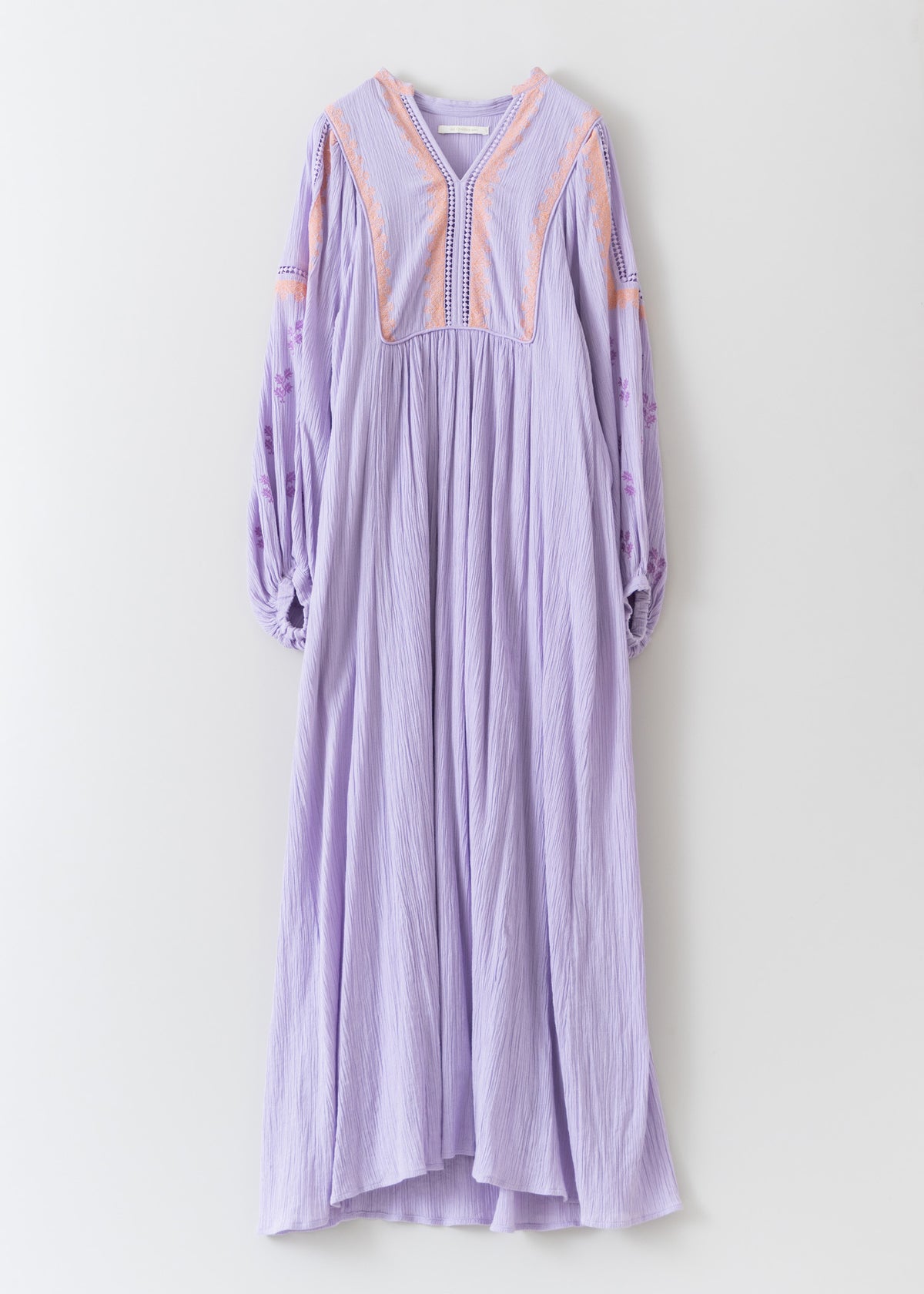 Cotton Gauze Leaf Embroidery Yoke Dress