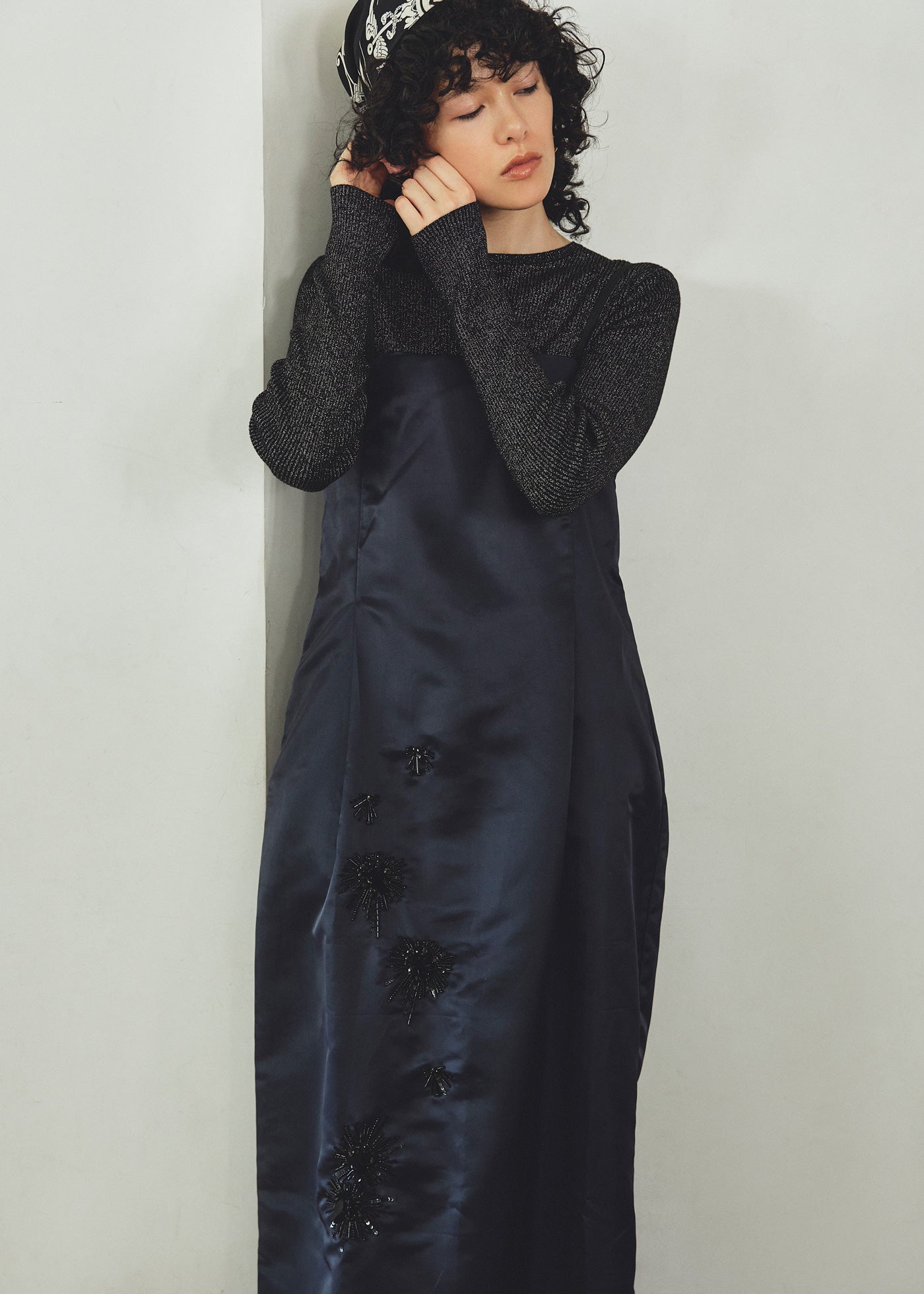 Poly Twill Sequins Embroidery Cami Dress