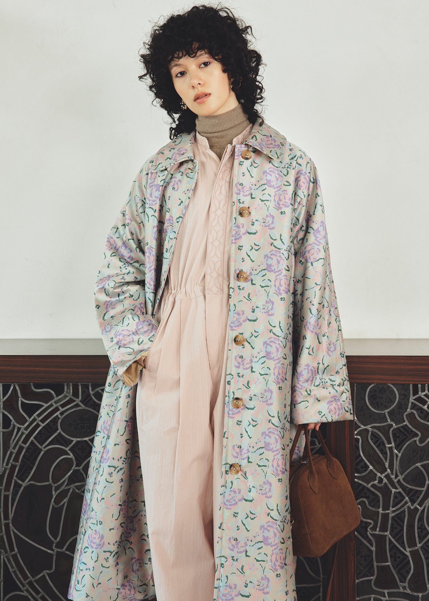 Poly Dupion Flower Print Quilting Coat