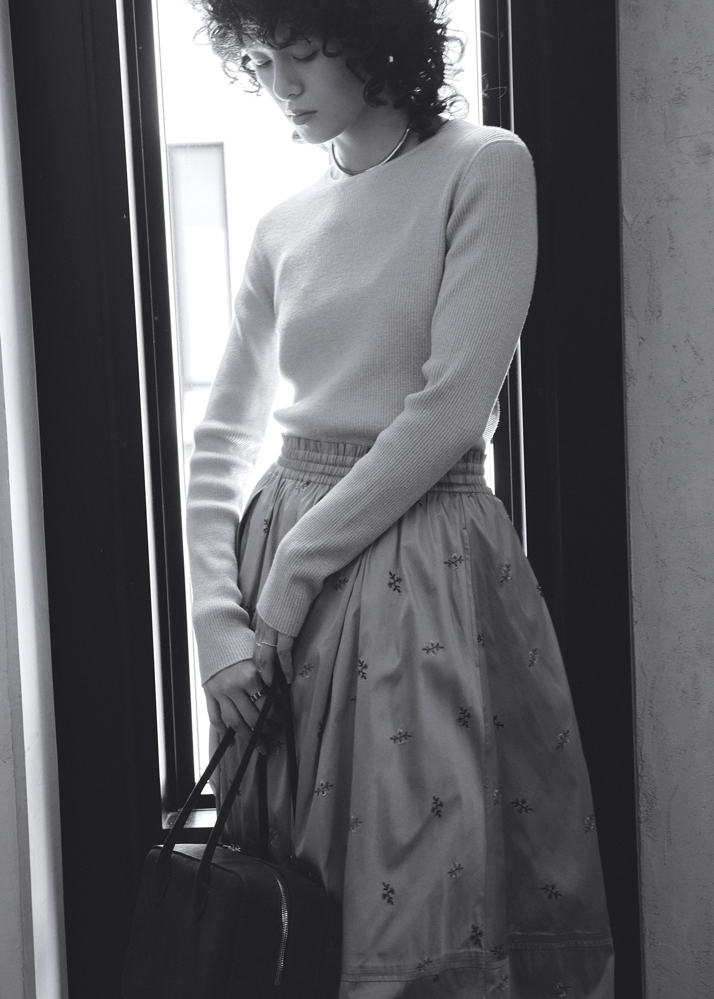 Poly Dupion Embroidery Tuck Gather Skirt