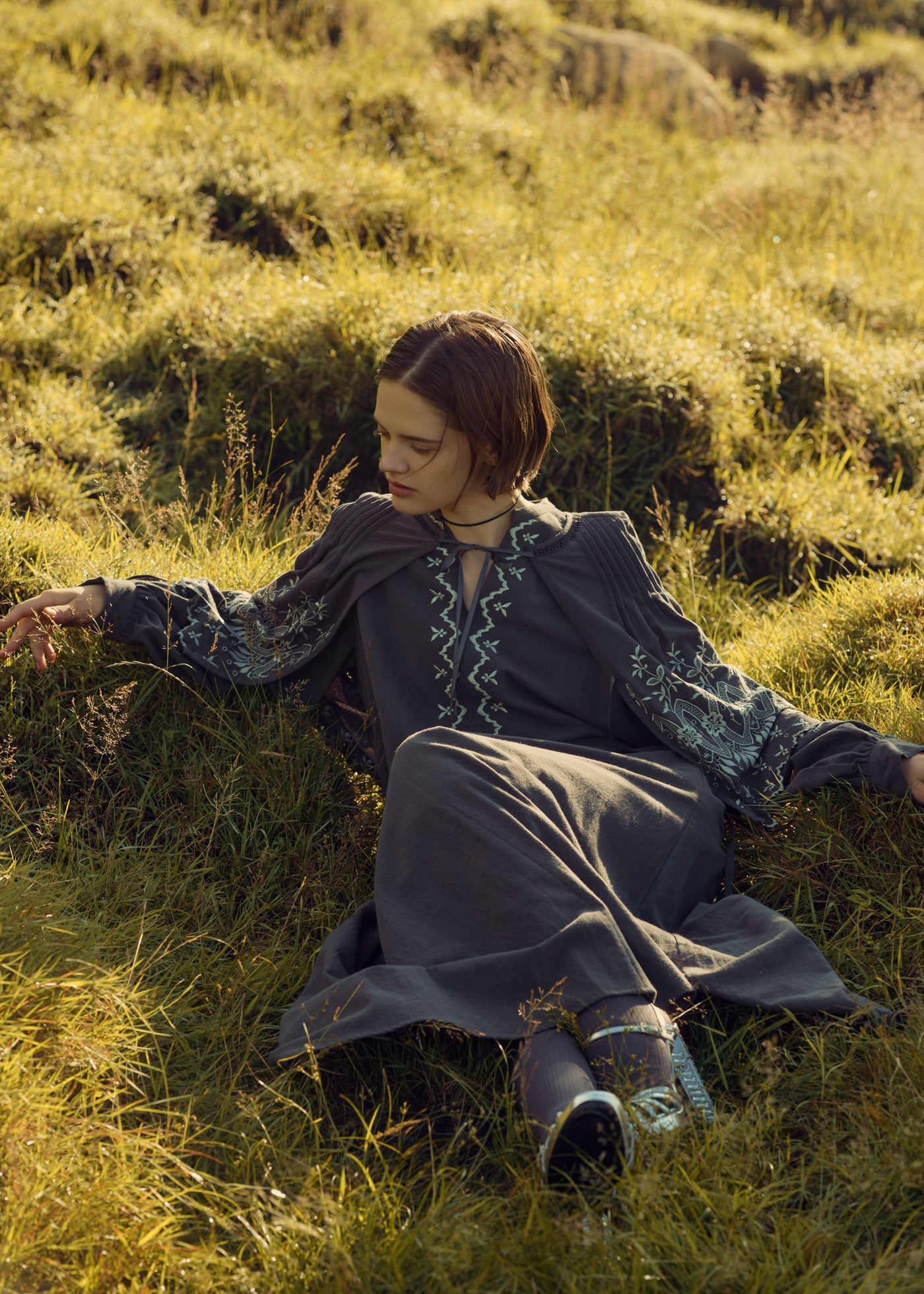 Crimp Cotton Anglaise Embroidery Dress