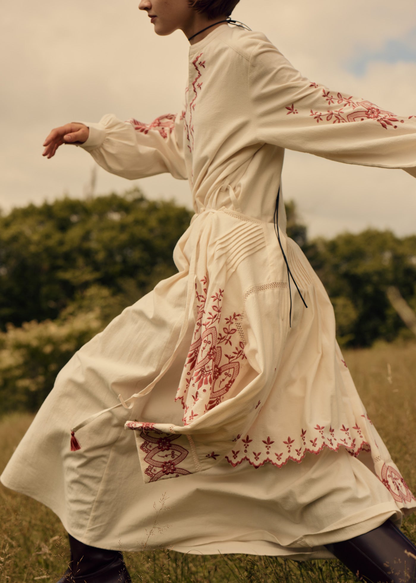 Crimp Cotton Anglaise Embroidery Dress