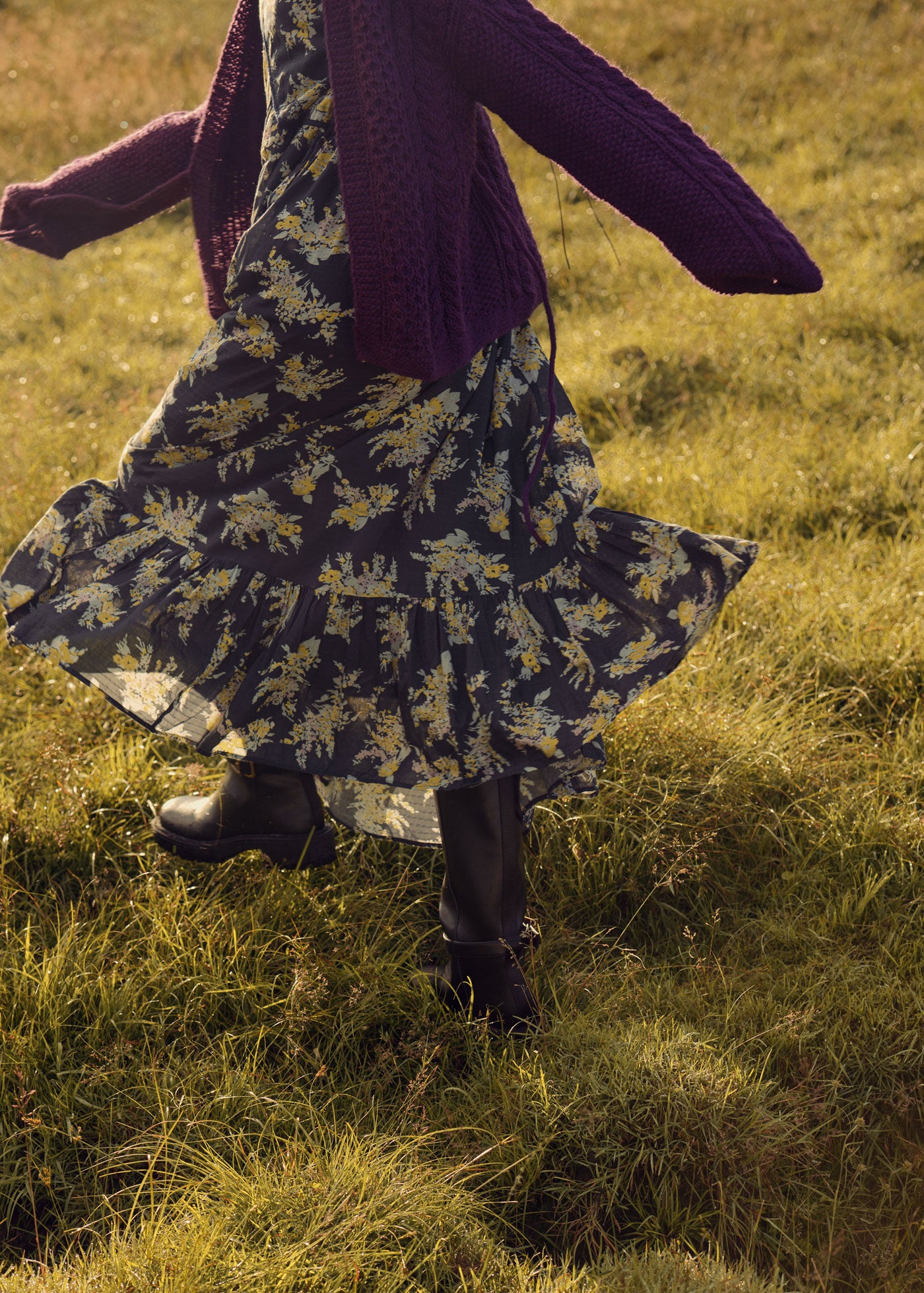 Cotton Rayon Flower Print Piping Dress