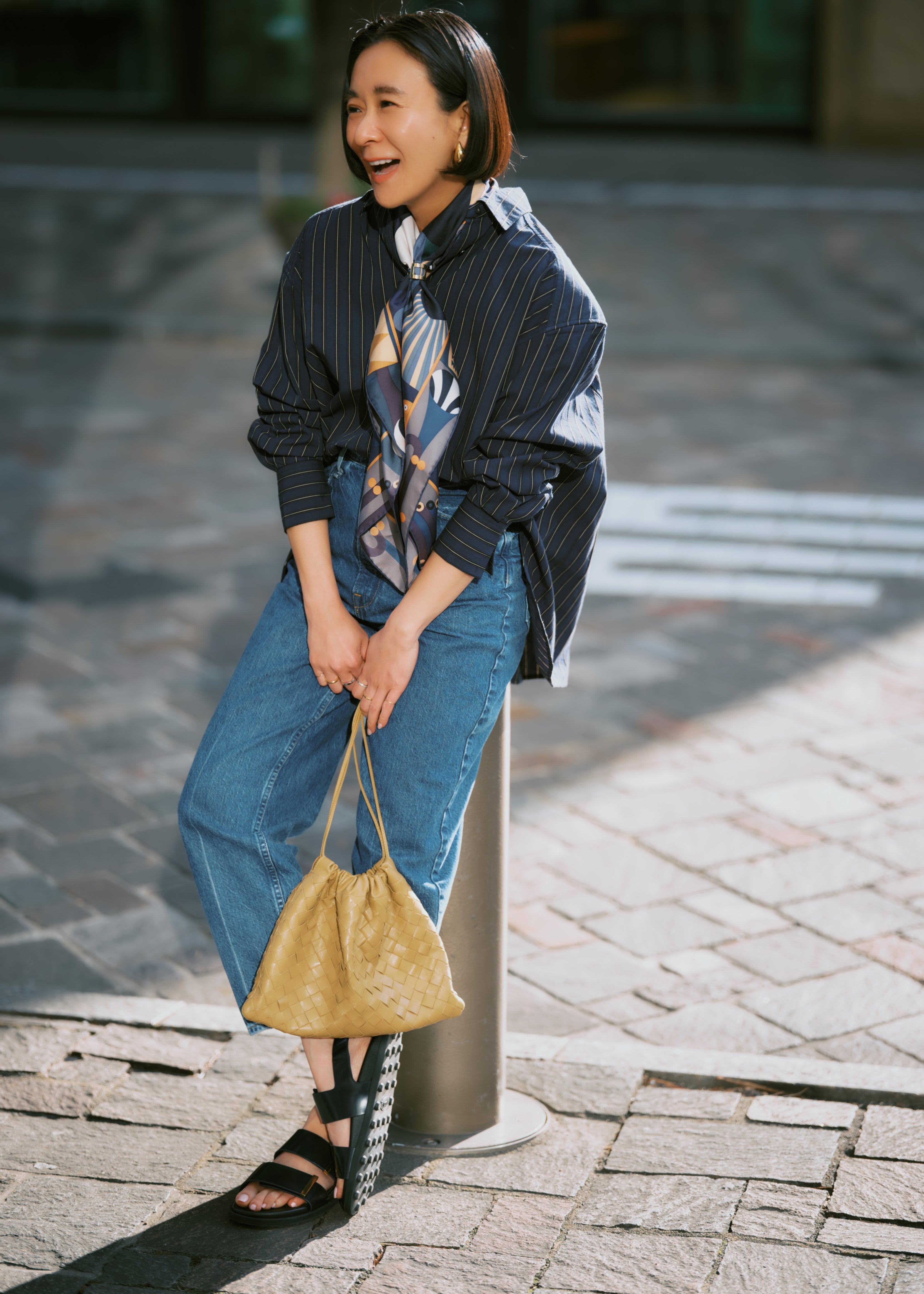 美品　ヌキテパ ブラウス　コットン　総柄　グリーン Poplin Power Shoulder Back Tuck Shirts | Pasand by ne Quittez pas