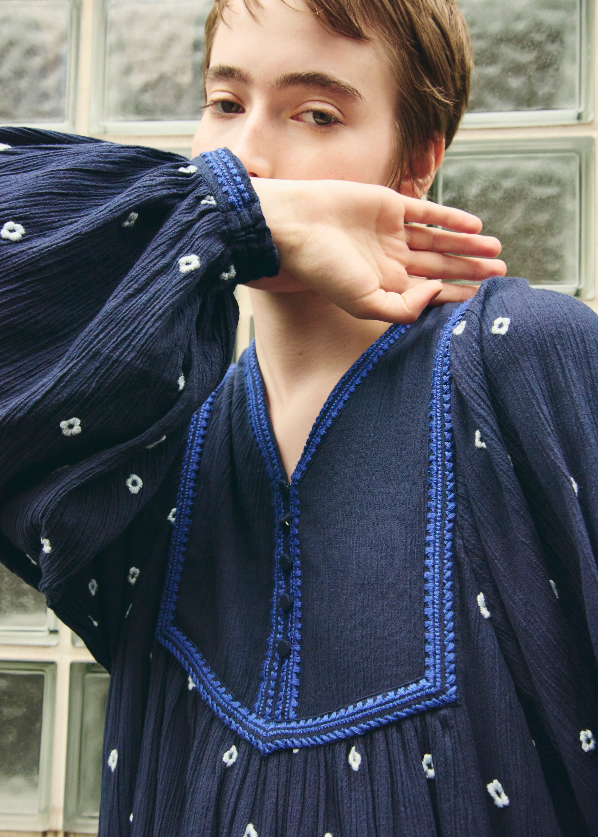 【8/5 10時発売】Cotton Crape Full Embroidery Yoke Dress