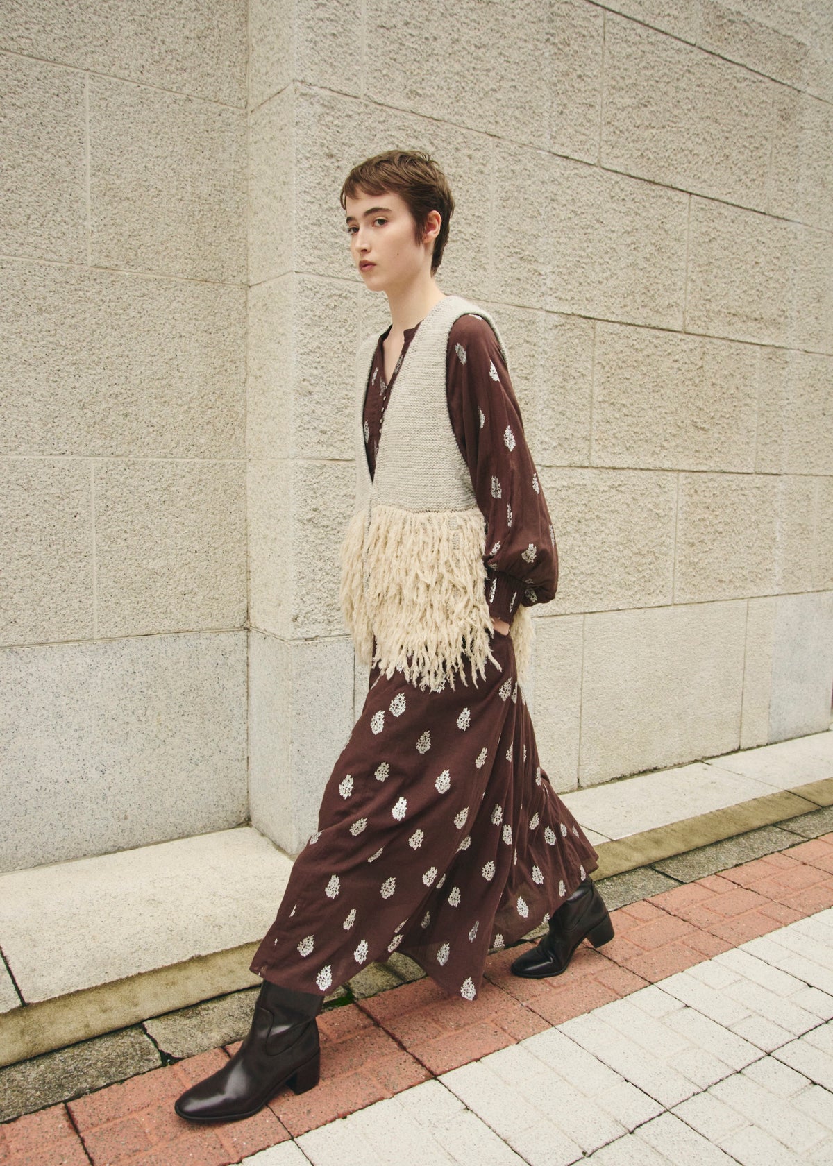 Cotton Voile Foil Flower Print Sleeve Dress